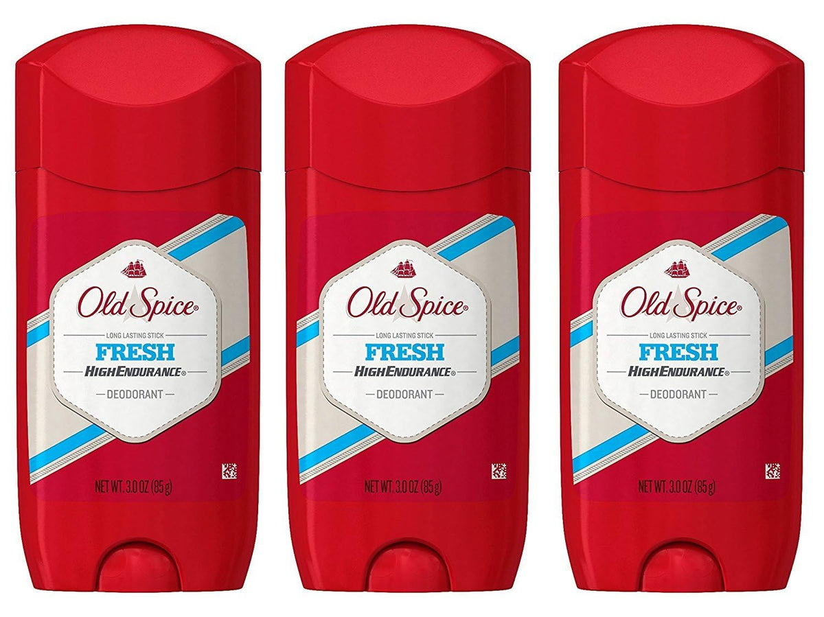 Old Spice High Endurance Fresh desodorante en barra, paquete de tres para uso diario.