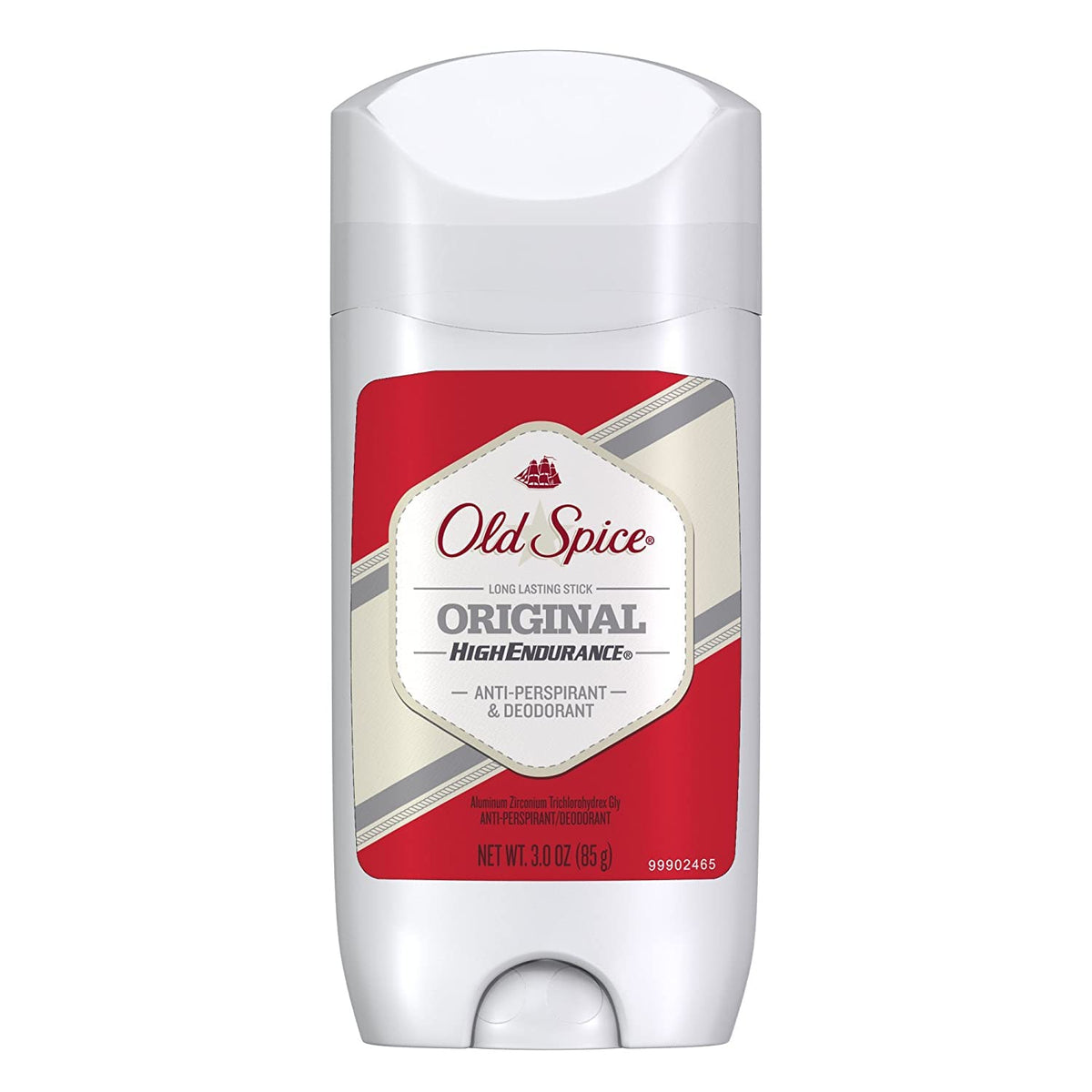 Old Spice High Endurance Original 3 oz bottle shows clear, stain-free solid protection