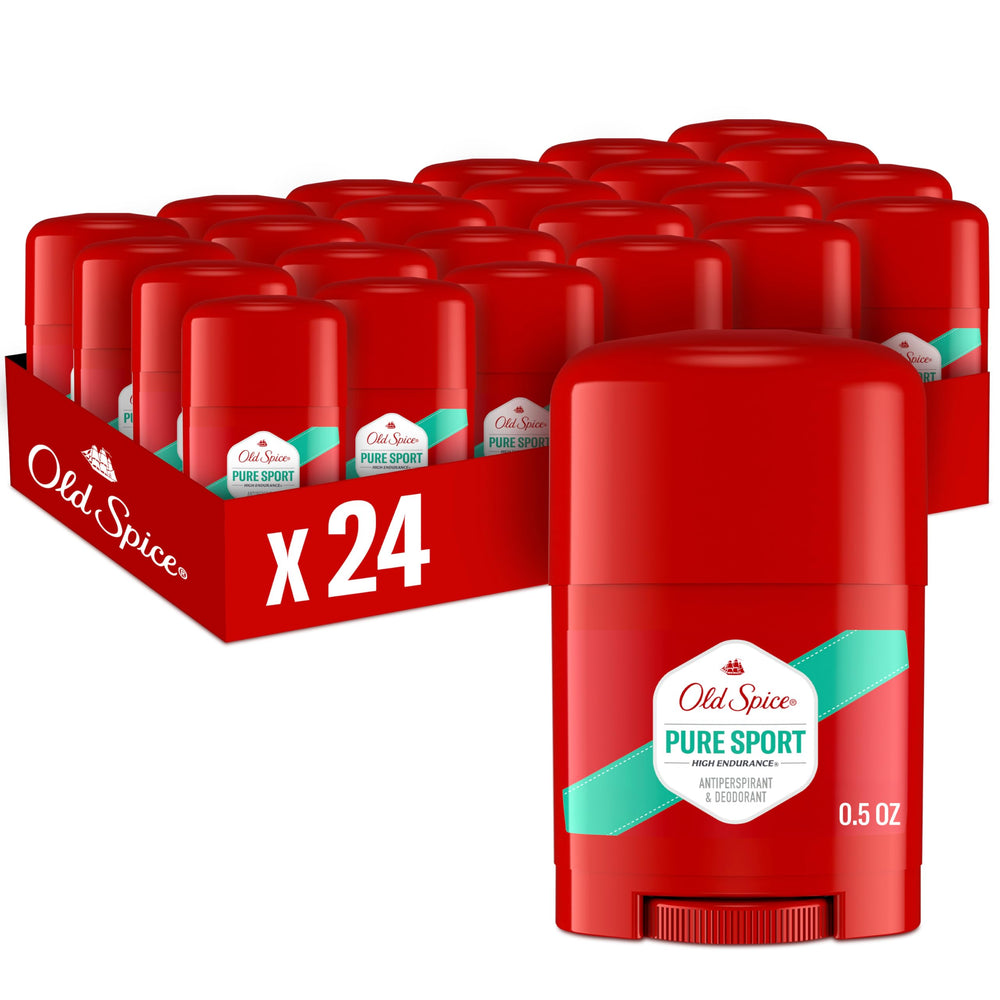 Old Spice High Endurance 24-pack invisible solid antiperspirant protecting against sweat.