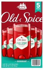 Old Spice High Endurance Pure Sport packaging displayed, featuring durable design and US origin.
