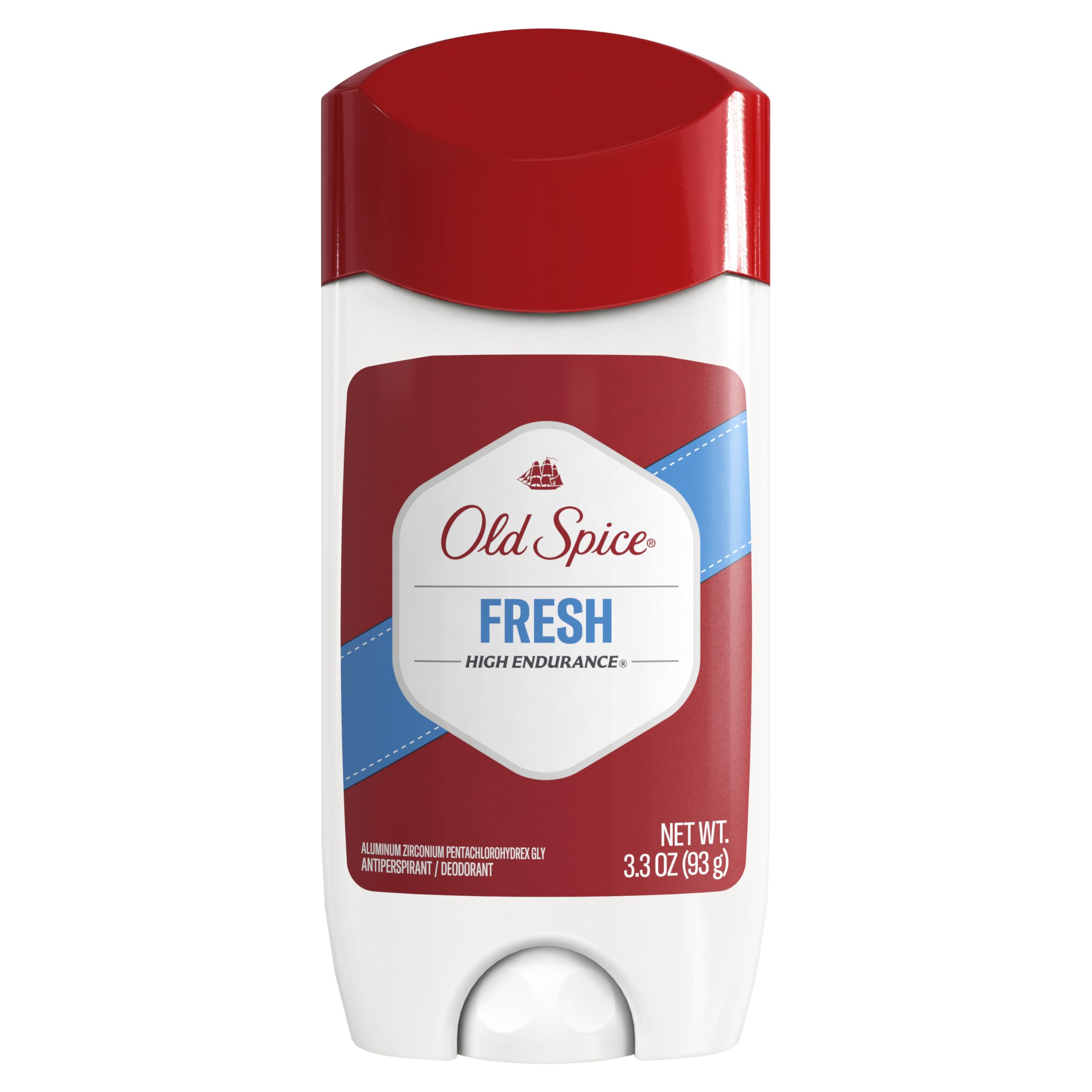 Old Spice High Endurance stick front view shows clear protection and long-lasting freshness.