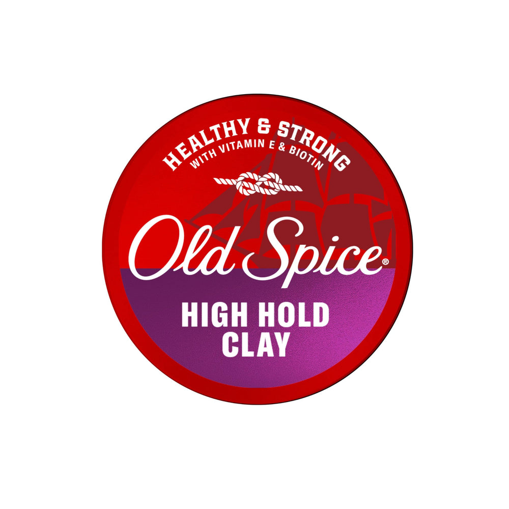 Botella de Old Spice High Hold Clay para peinado con fijación fuerte.
