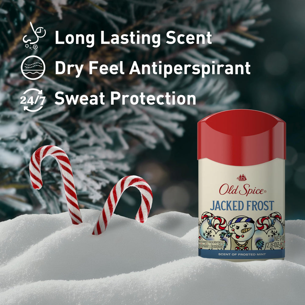 Old Spice Holidude Frosted Mint deodorant bottle with cool holiday scent.