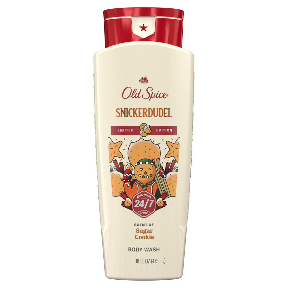 Old Spice Holidude Sugar Cookie bottle showcases festive fragrance for all-day freshness.