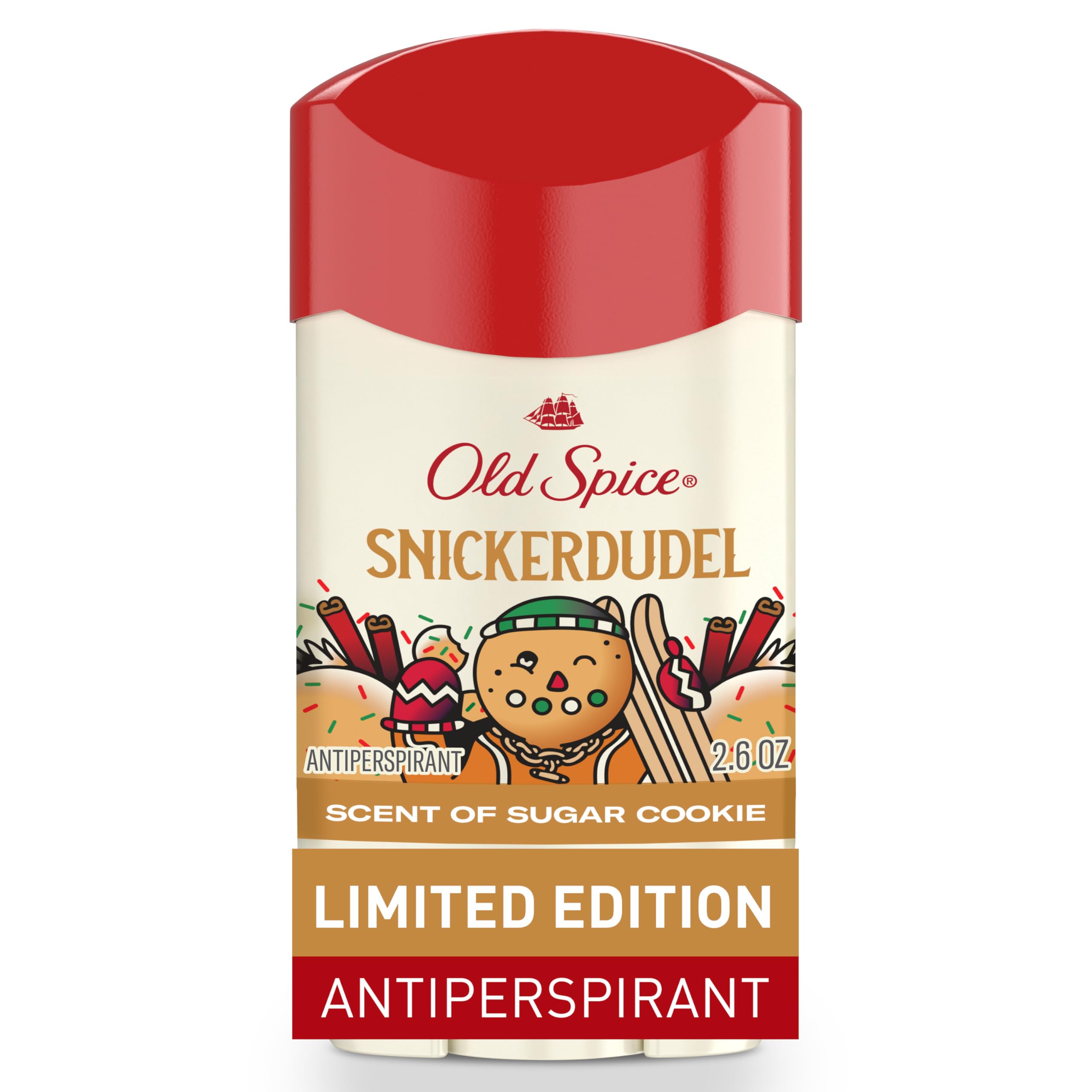 Old Spice Snickerdudel deodorant stick for all-day holiday freshness.