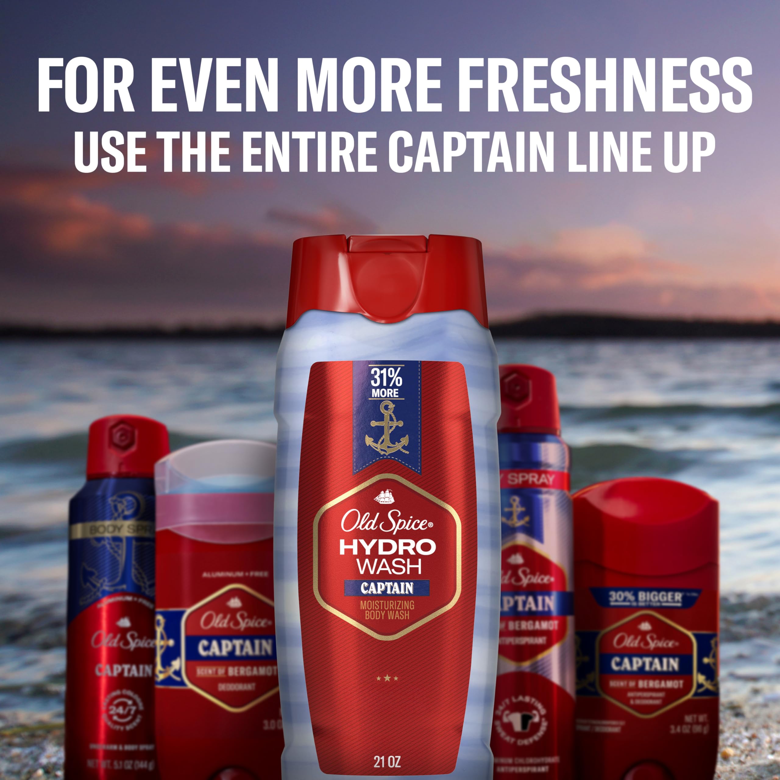 Old Spice Hydro Wash 2-in-1 formula logo highlighting scent and hydration
