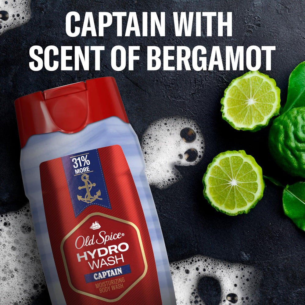 Old Spice Hydro Wash bergamot scent label visible on bottle
