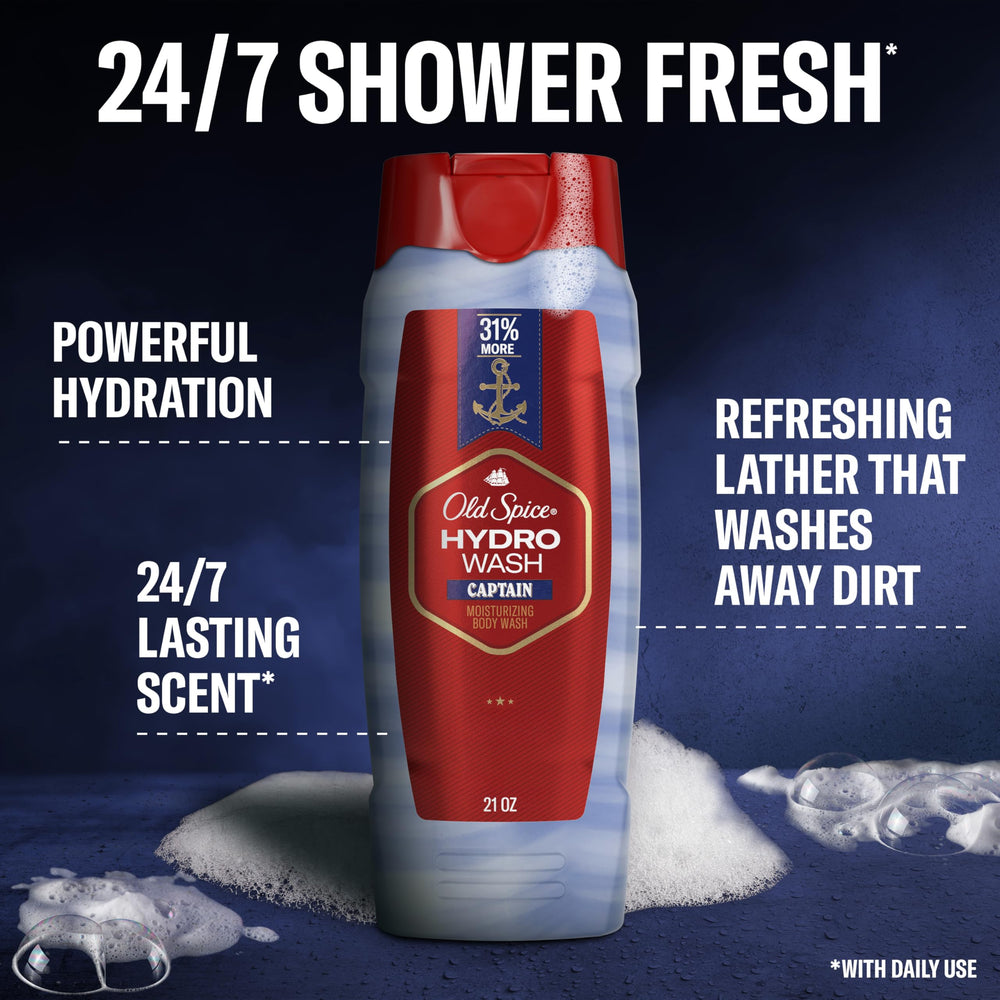 Old Spice Hydro Wash bottle side view with ergonomic design for everyday use