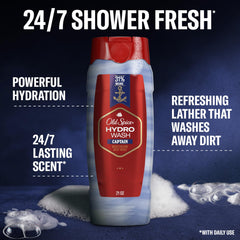 Old Spice Hydro Wash bottle side view with ergonomic design for everyday use