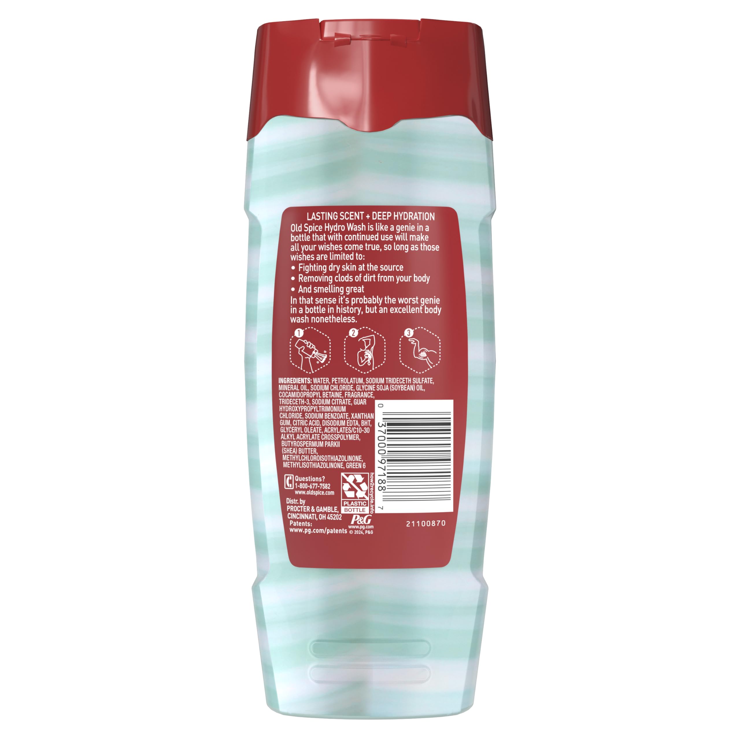 Old Spice Hydro Wash 4-pack display on shelf for easy access.