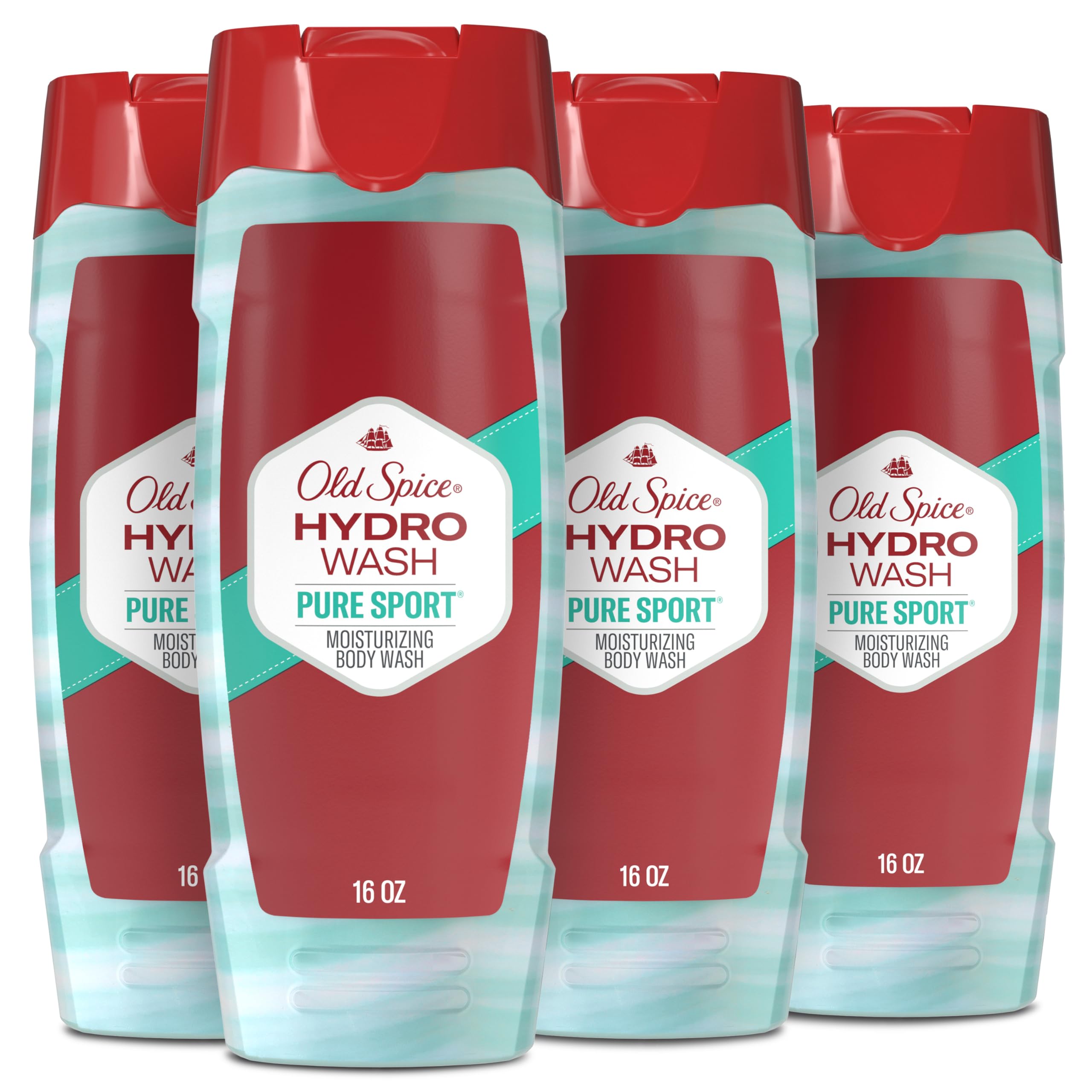 Old Spice Hydro Wash bottle front with Pure Sport Plus for long-lasting freshness.