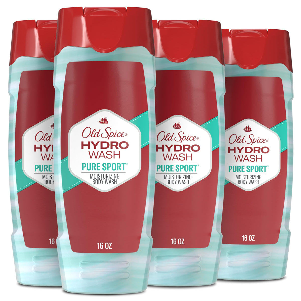 Old Spice Hydro Wash bottle front with Pure Sport Plus for long-lasting freshness.