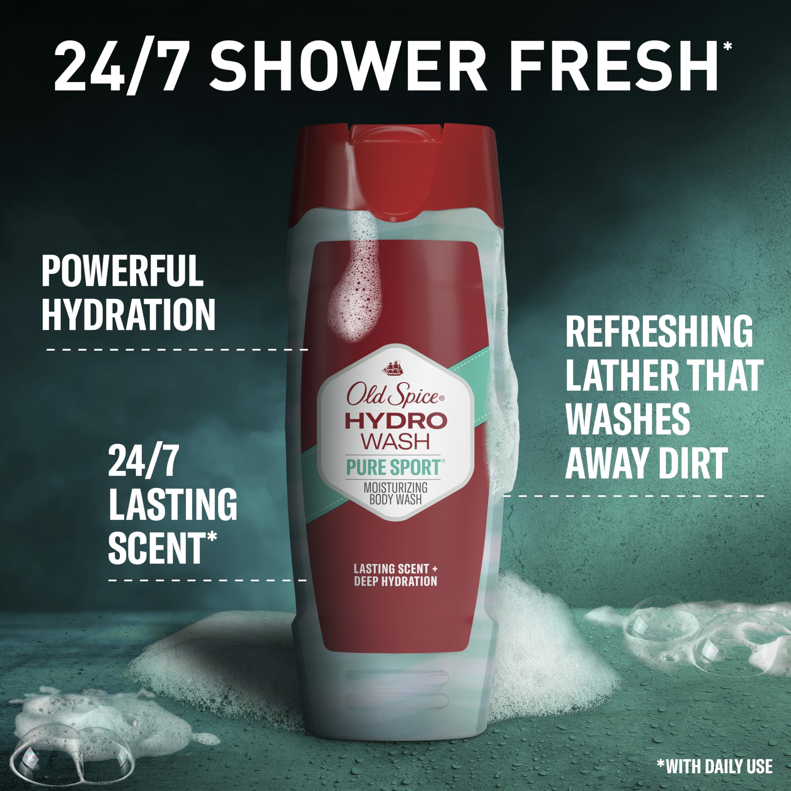 Old Spice Hydro Wash lather on hand shows hydrating formula.