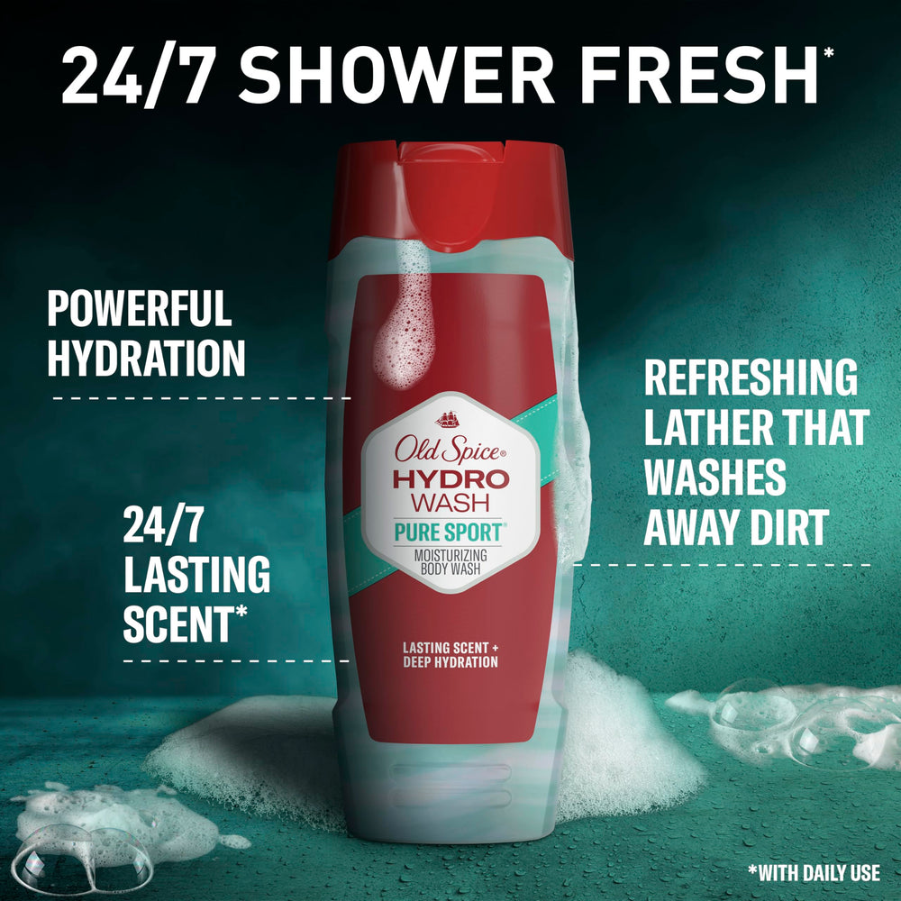 Old Spice Hydro Wash lather on hand shows hydrating formula.