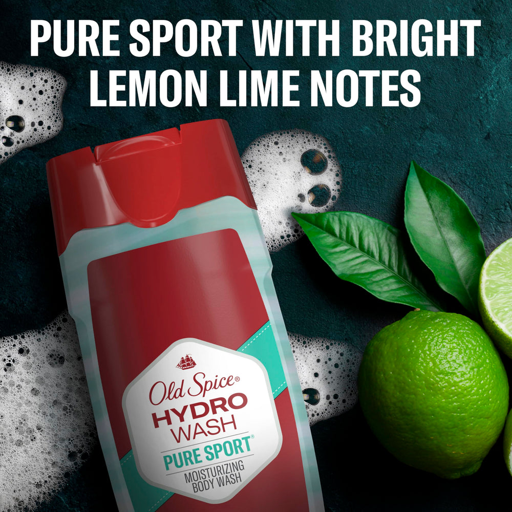 Old Spice Hydro Wash packaging box highlights 4-pack value.