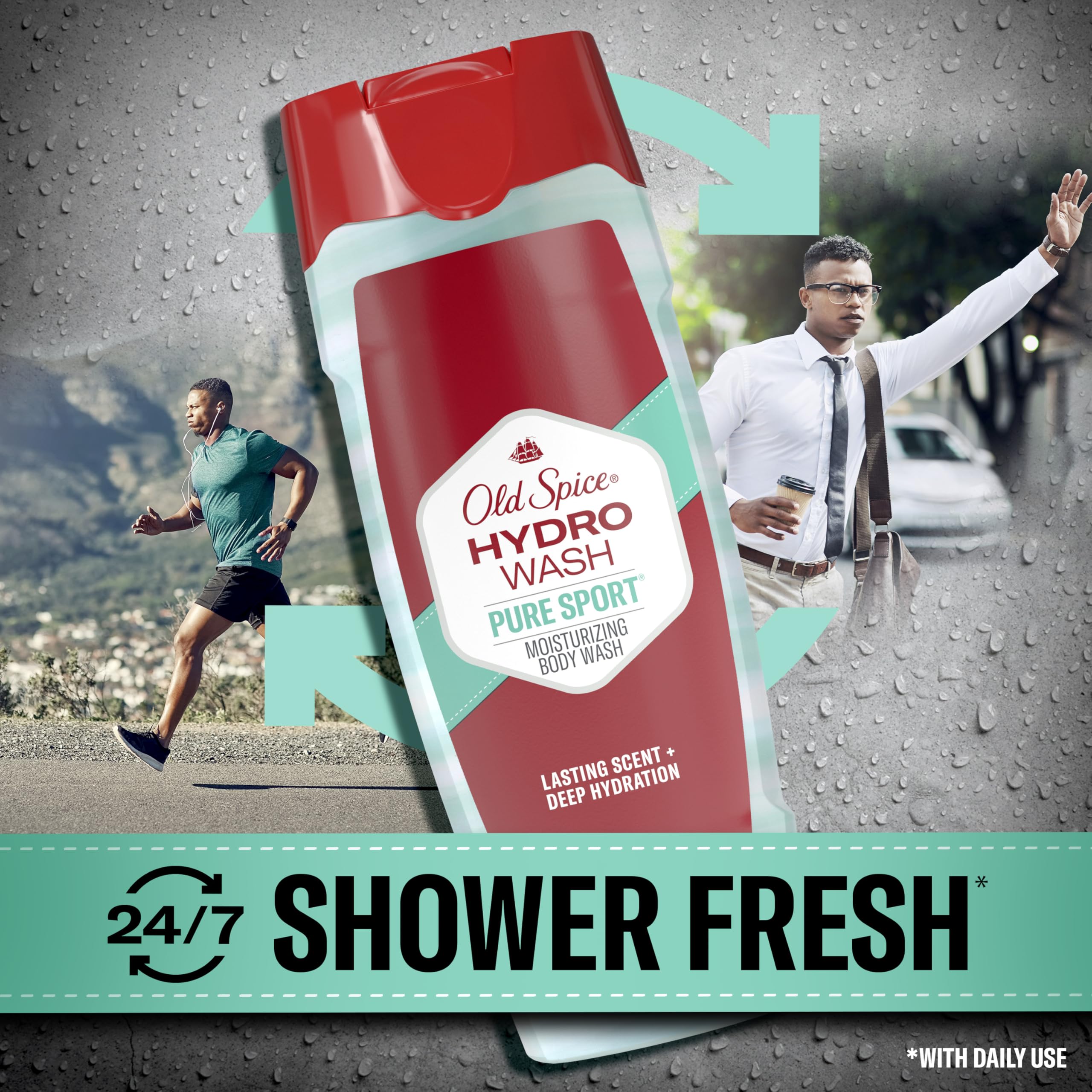 Old Spice Hydro Wash foam in shower delivers a clean, energizing scent.