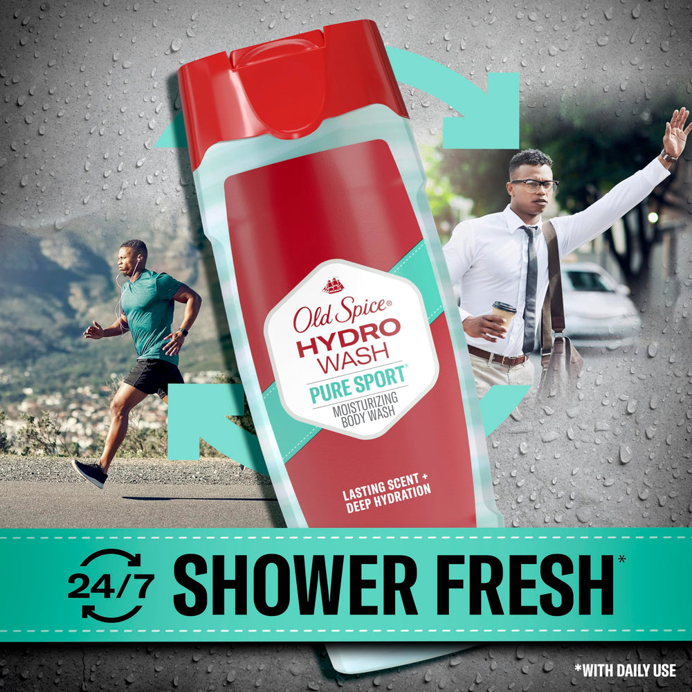 Old Spice Hydro Wash foam in shower delivers a clean, energizing scent.