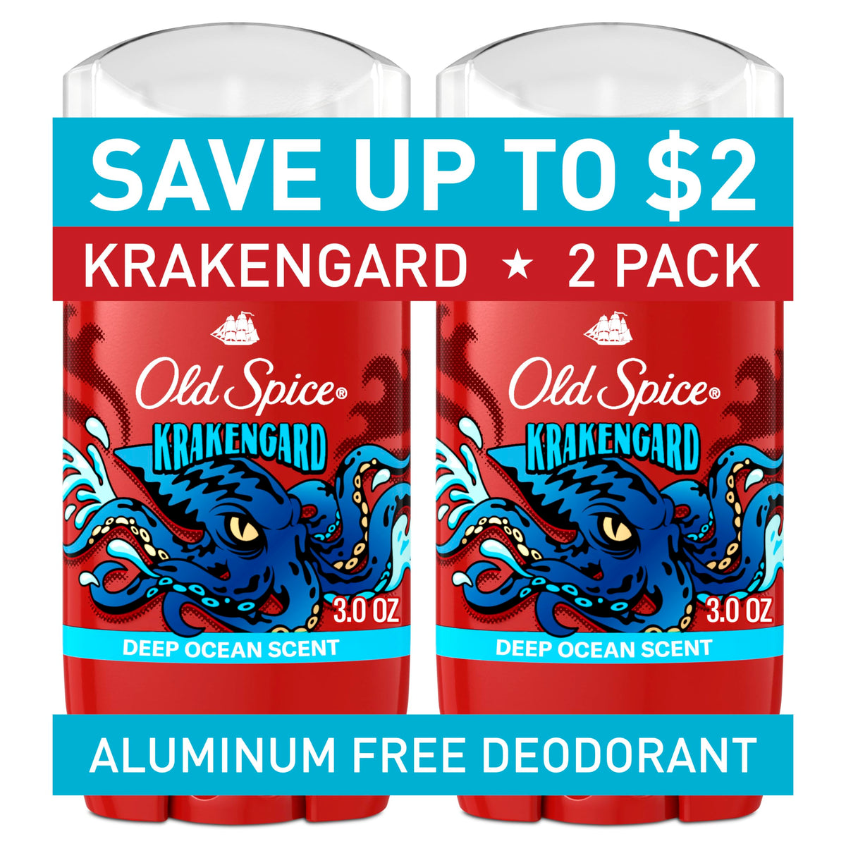 Old Spice Krakengard desodorante sin aluminio protege el olor 24/7.