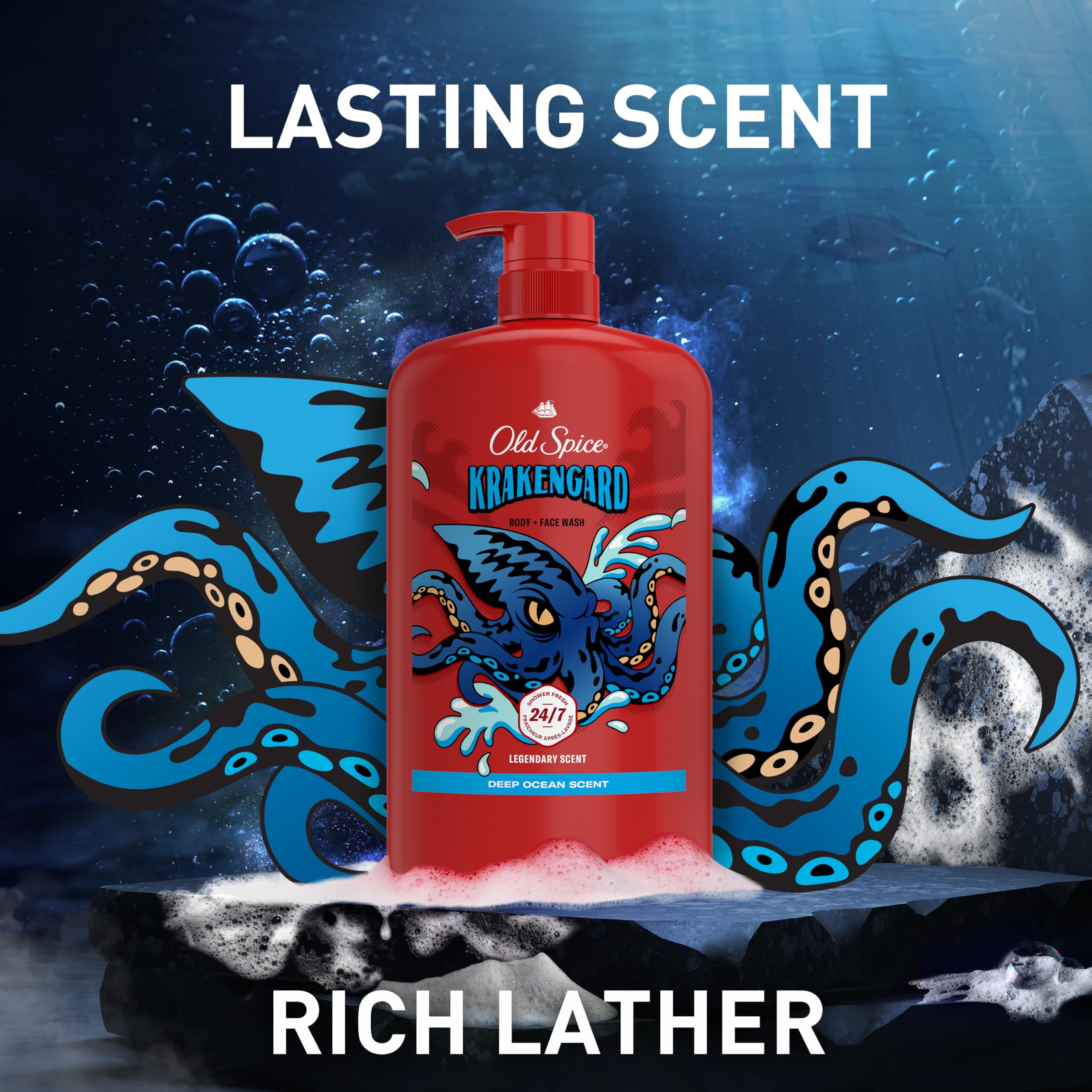 Old Spice Krakengard packaging close-up with modern styling.