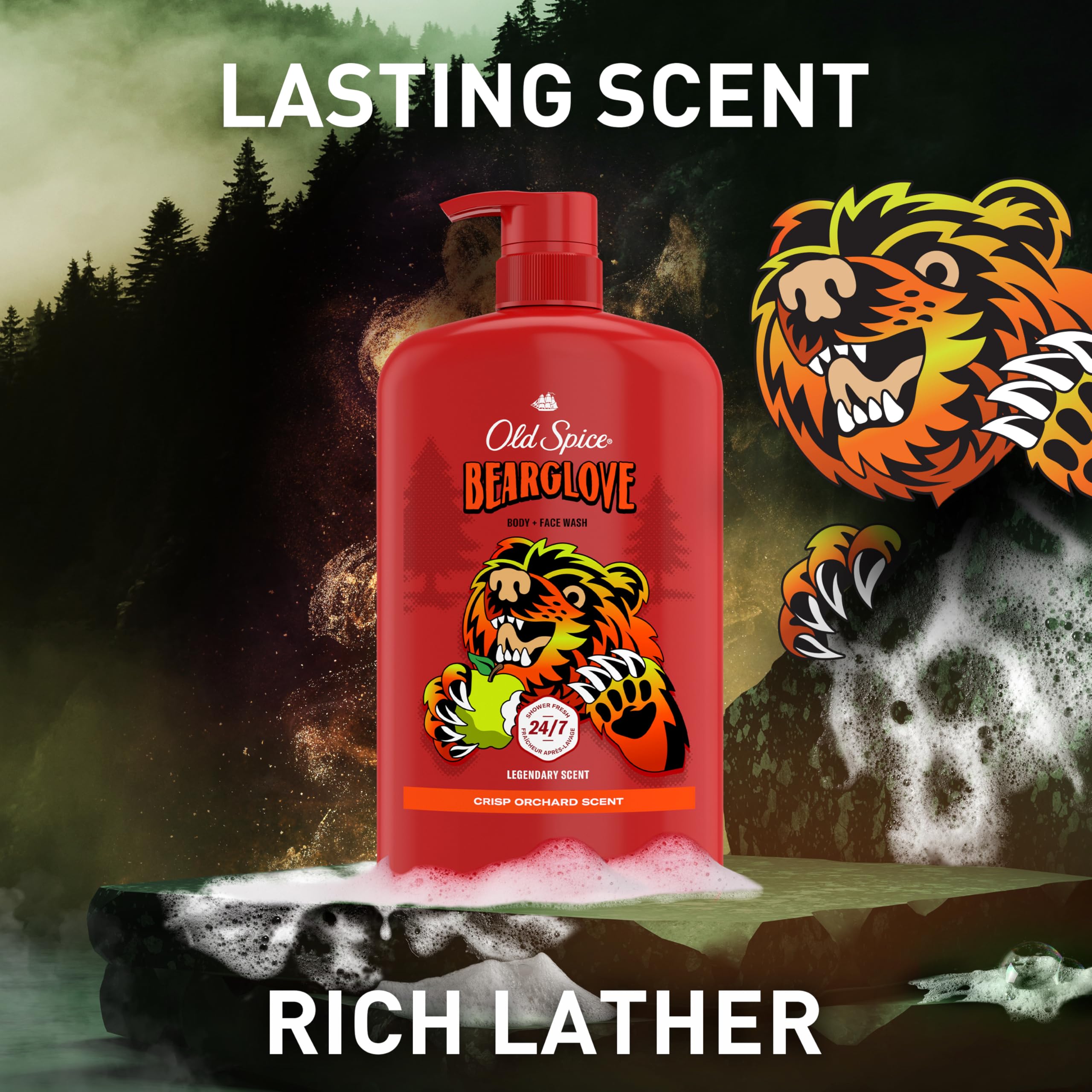 Old Spice man using Bearglove body wash in the shower