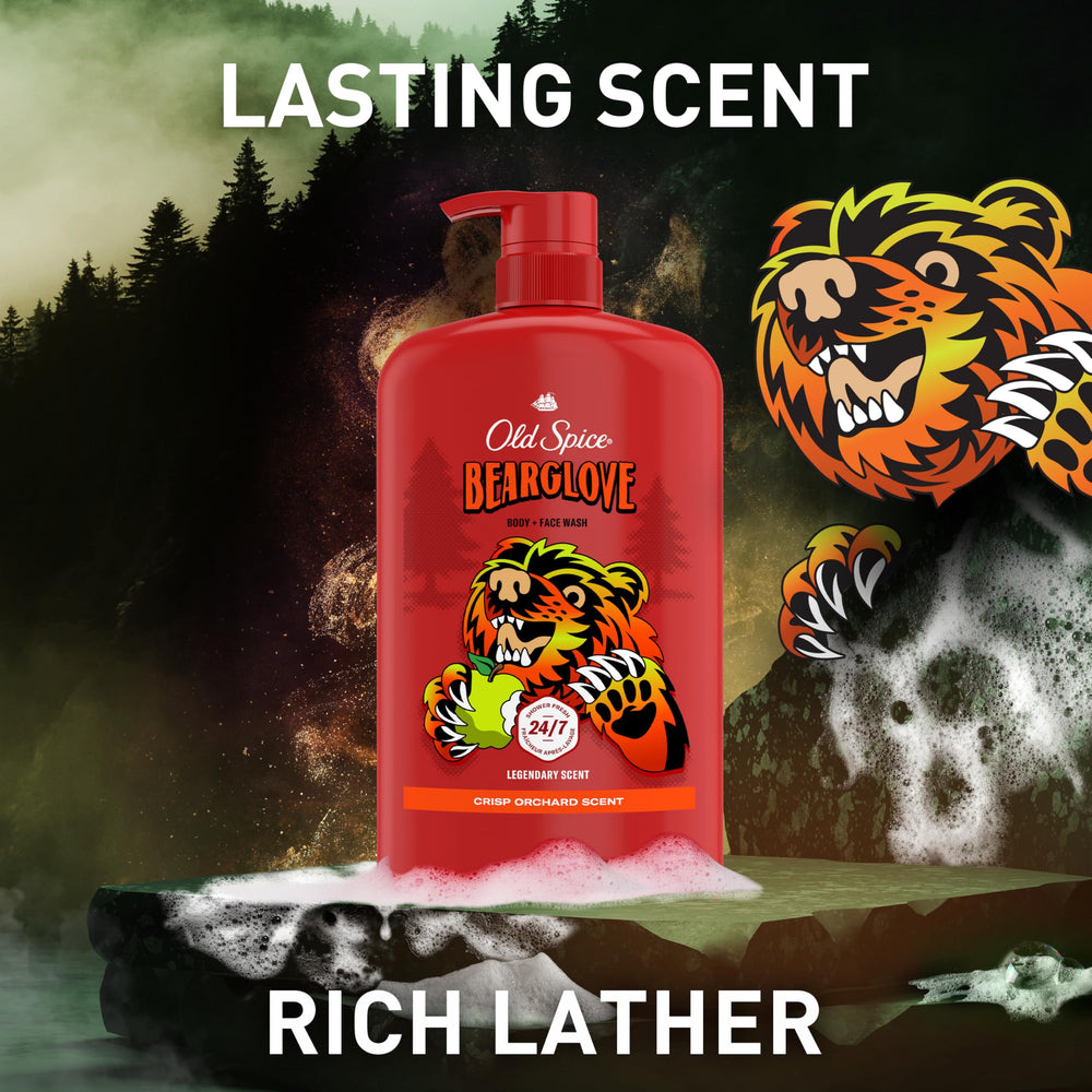 Old Spice man using Bearglove body wash in the shower