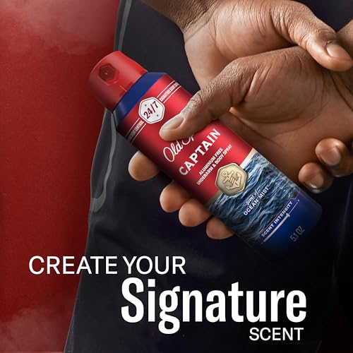 Man applying Old Spice body spray for daily routine with confidence.