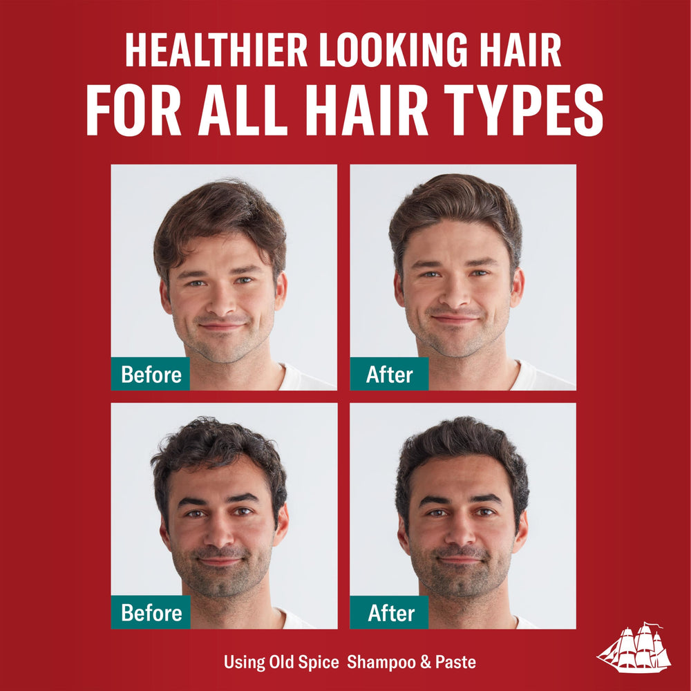 Aplicación de Old Spice No-Poof Paste en cabello seco para estilo rápido.