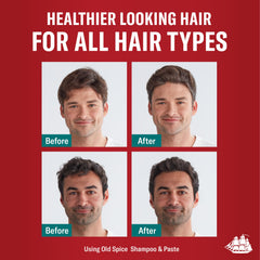 Aplicación de Old Spice No-Poof Paste en cabello seco para estilo rápido.