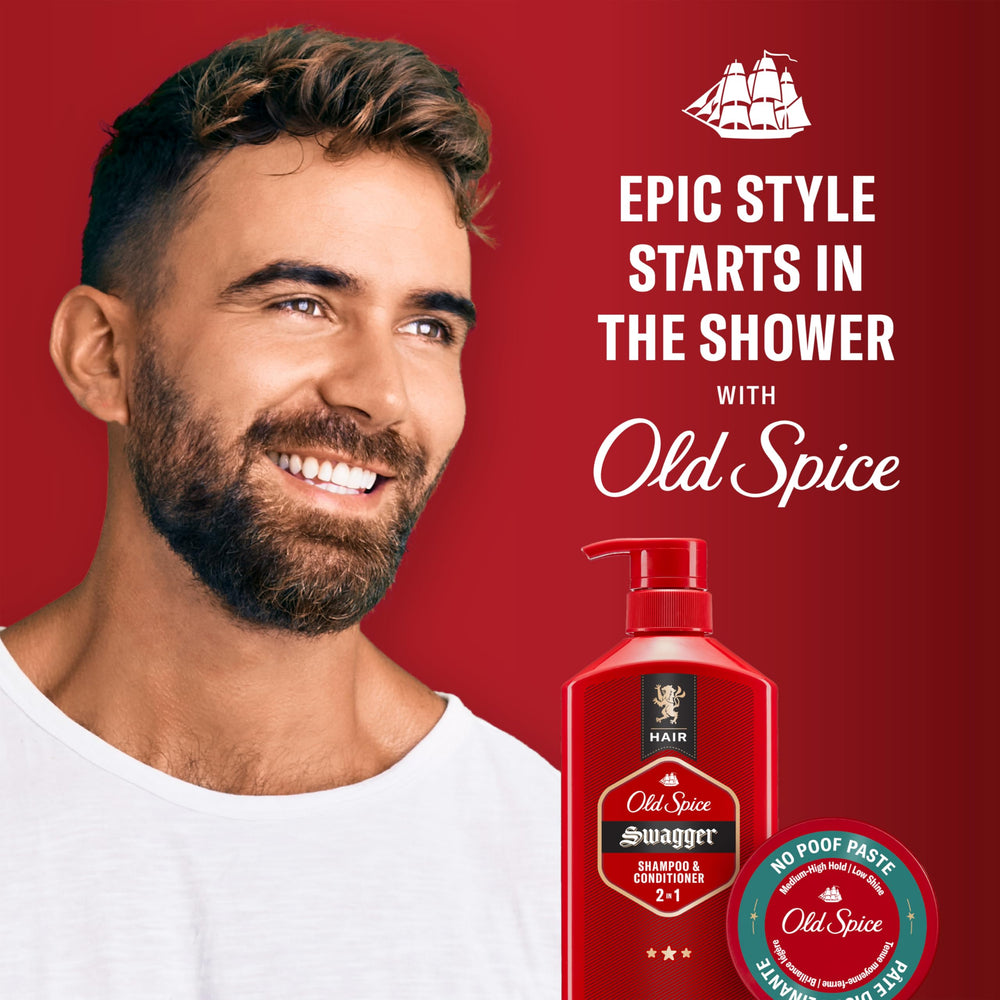 Definición de peinado con brillo bajo con Old Spice No-Poof Paste.