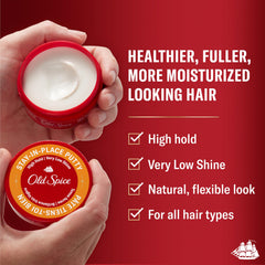 Old Spice Stay-In-Place, pasta de peinado acabado-mate, deja un aspecto sin brillo.