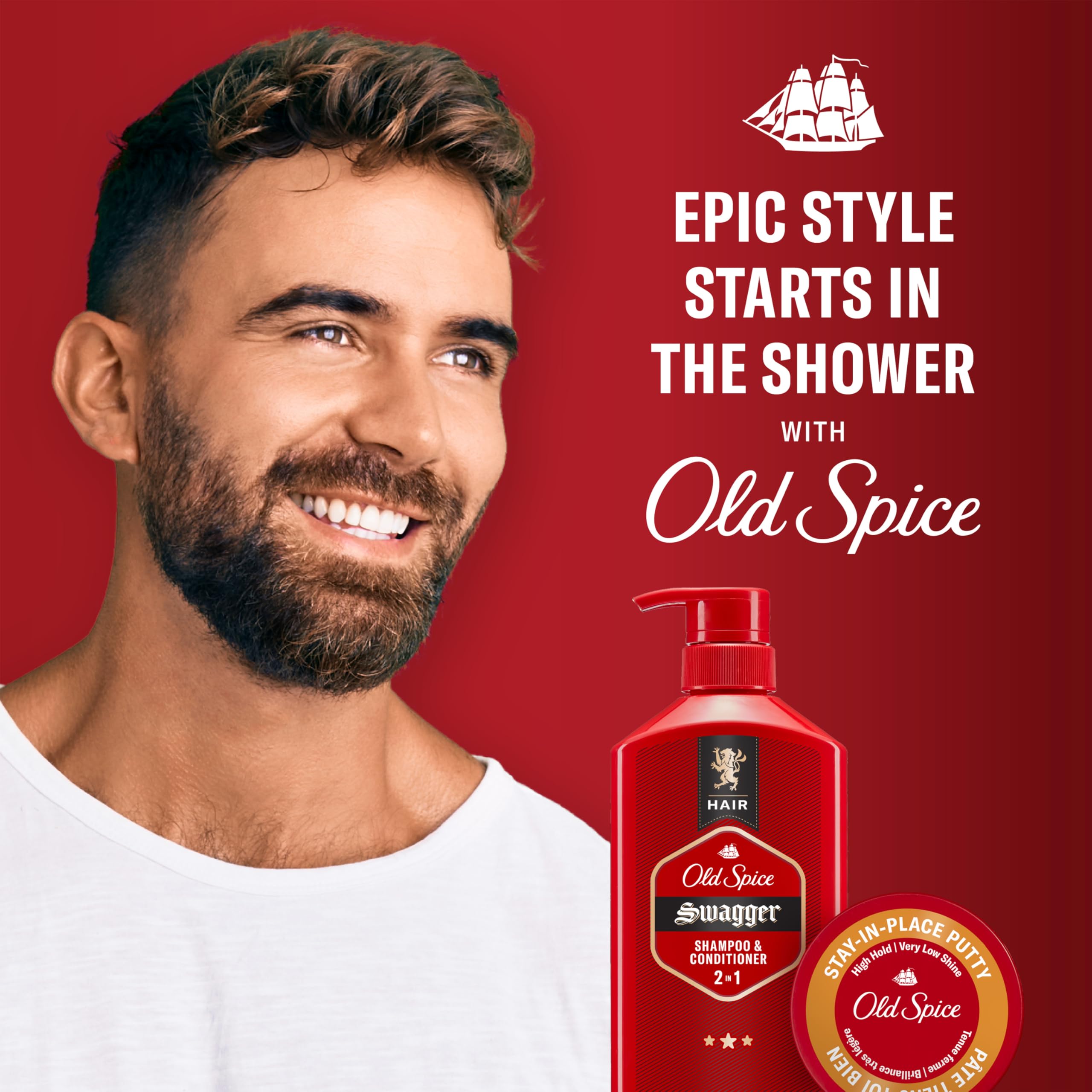Old Spice Stay-In-Place, pasta de peinado aplicacion-facil, se suaviza al contacto.