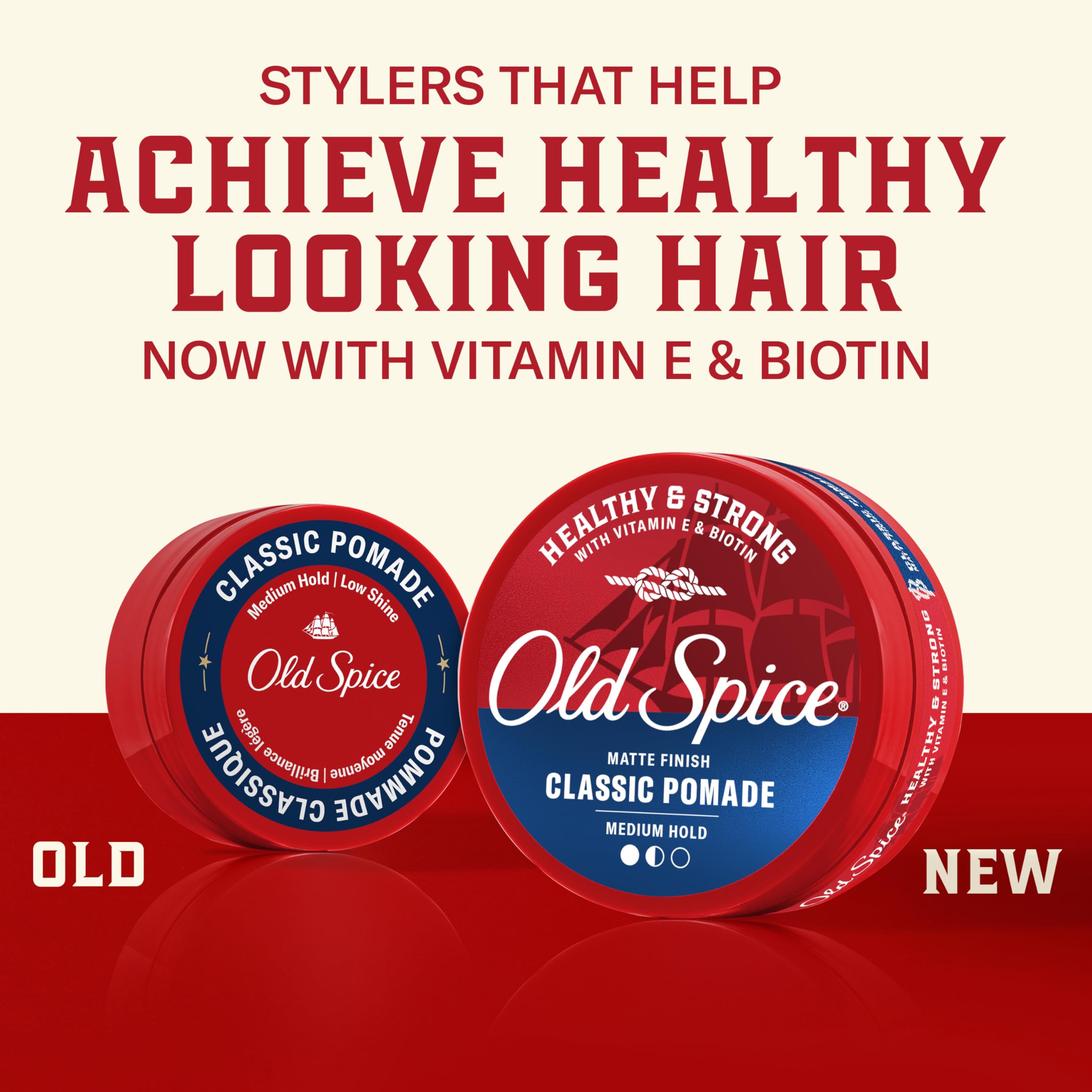 Old Spice pomada acabado mate para un aspecto suave y duradero.