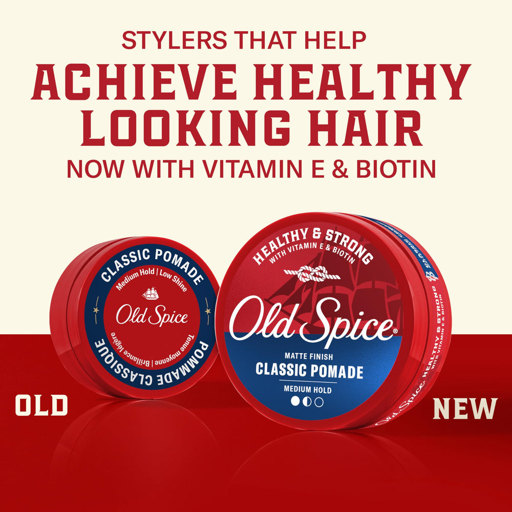 Old Spice pomada acabado mate para un aspecto suave y duradero.