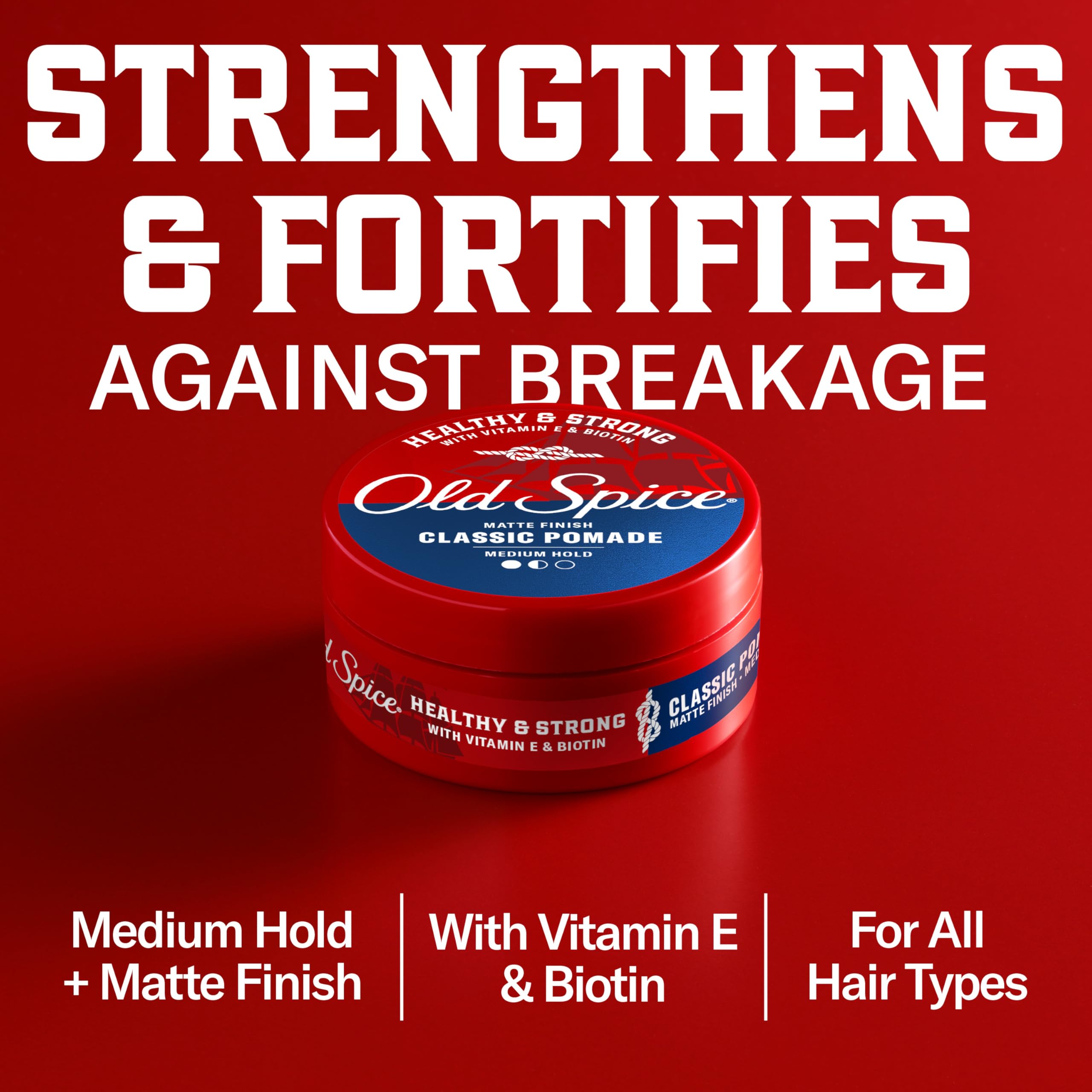 Old Spice pomada fijación media para peinados equilibrados.
