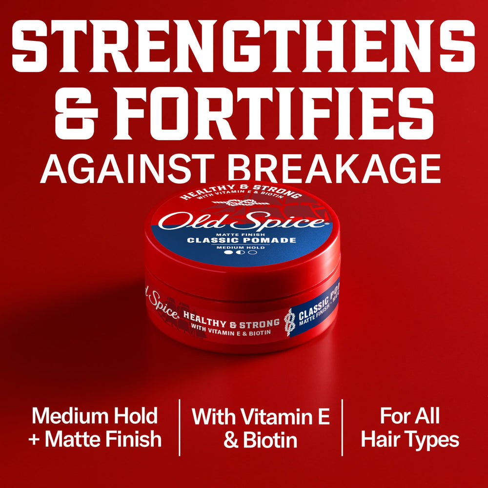 Old Spice pomada fijación media para peinados equilibrados.