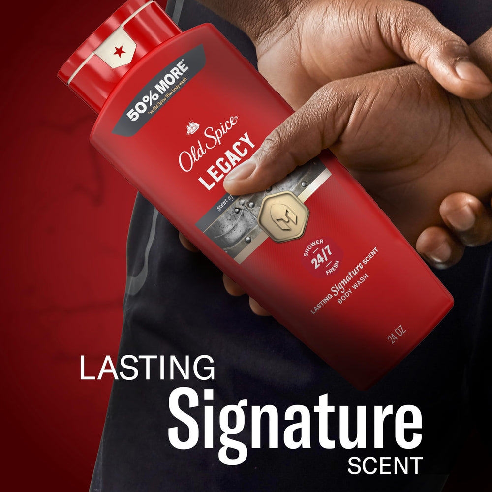 Old Spice Red Collection body wash on shelf hints at long-lasting freshness.