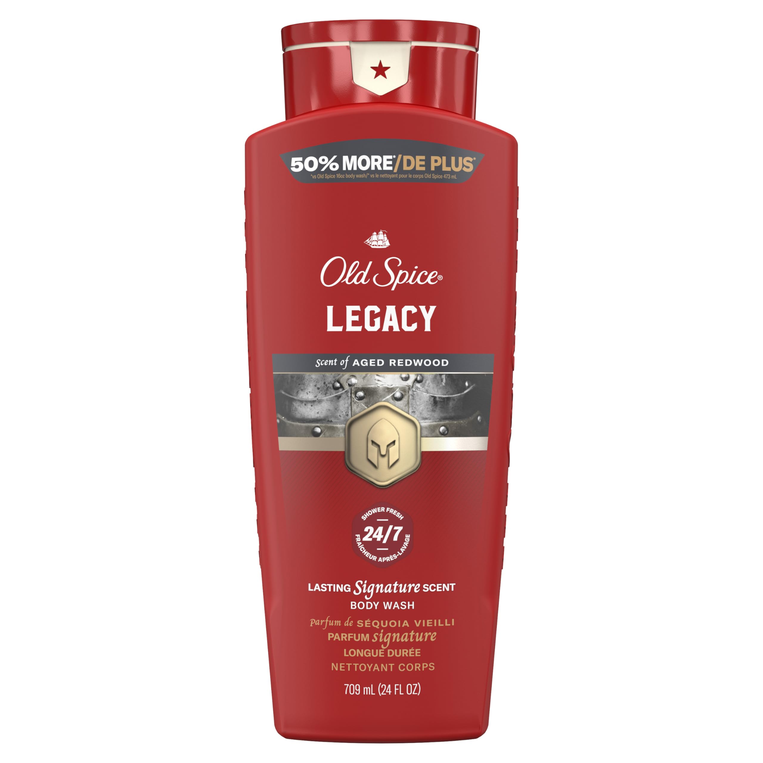 Old Spice Red Collection bottle pouring rich lather for daily freshness.