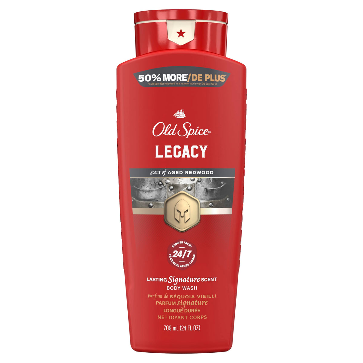 Old Spice Red Collection bottle pouring rich lather for daily freshness.