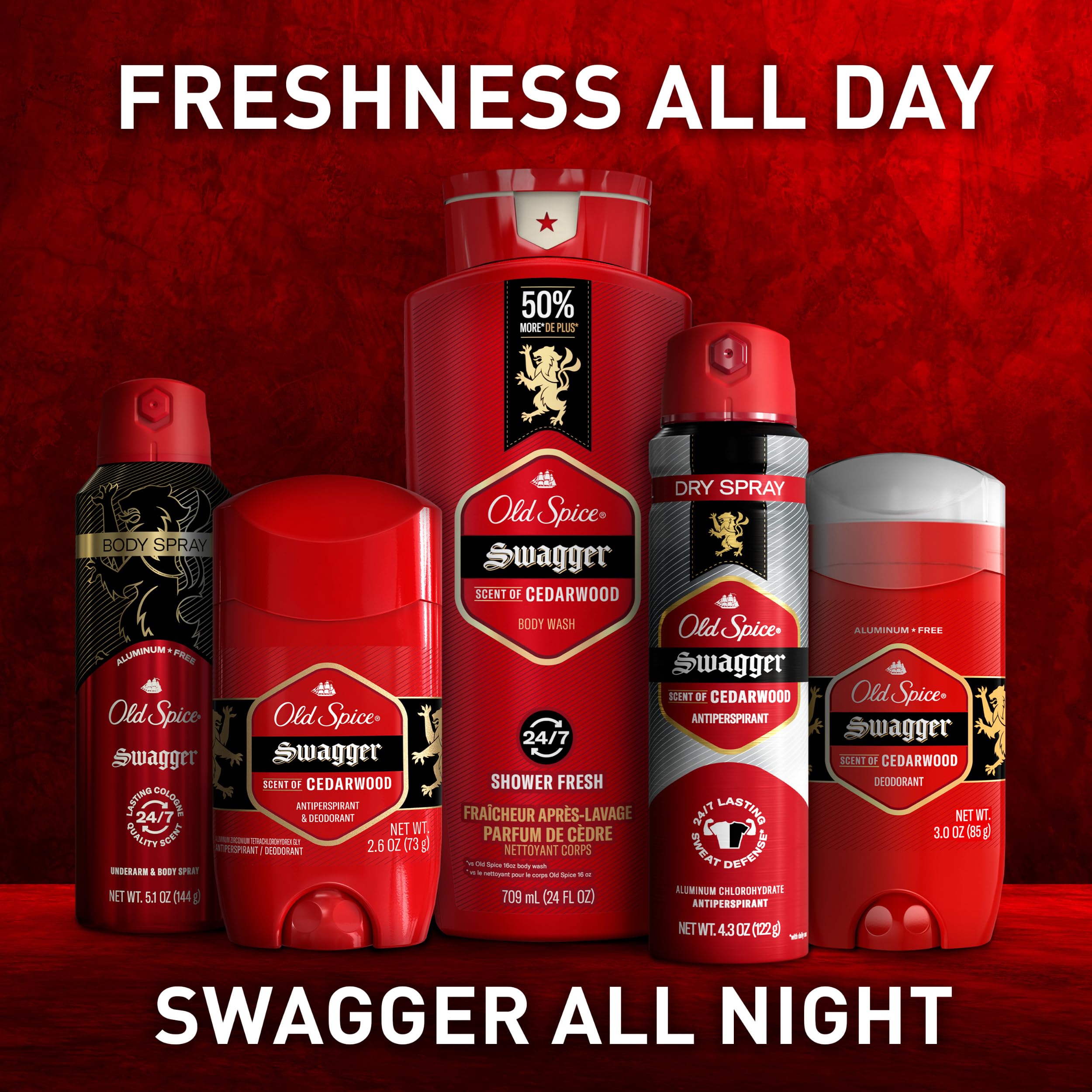 Old Spice Red Zone Swagger scent label closeup suggesting bold confidence.