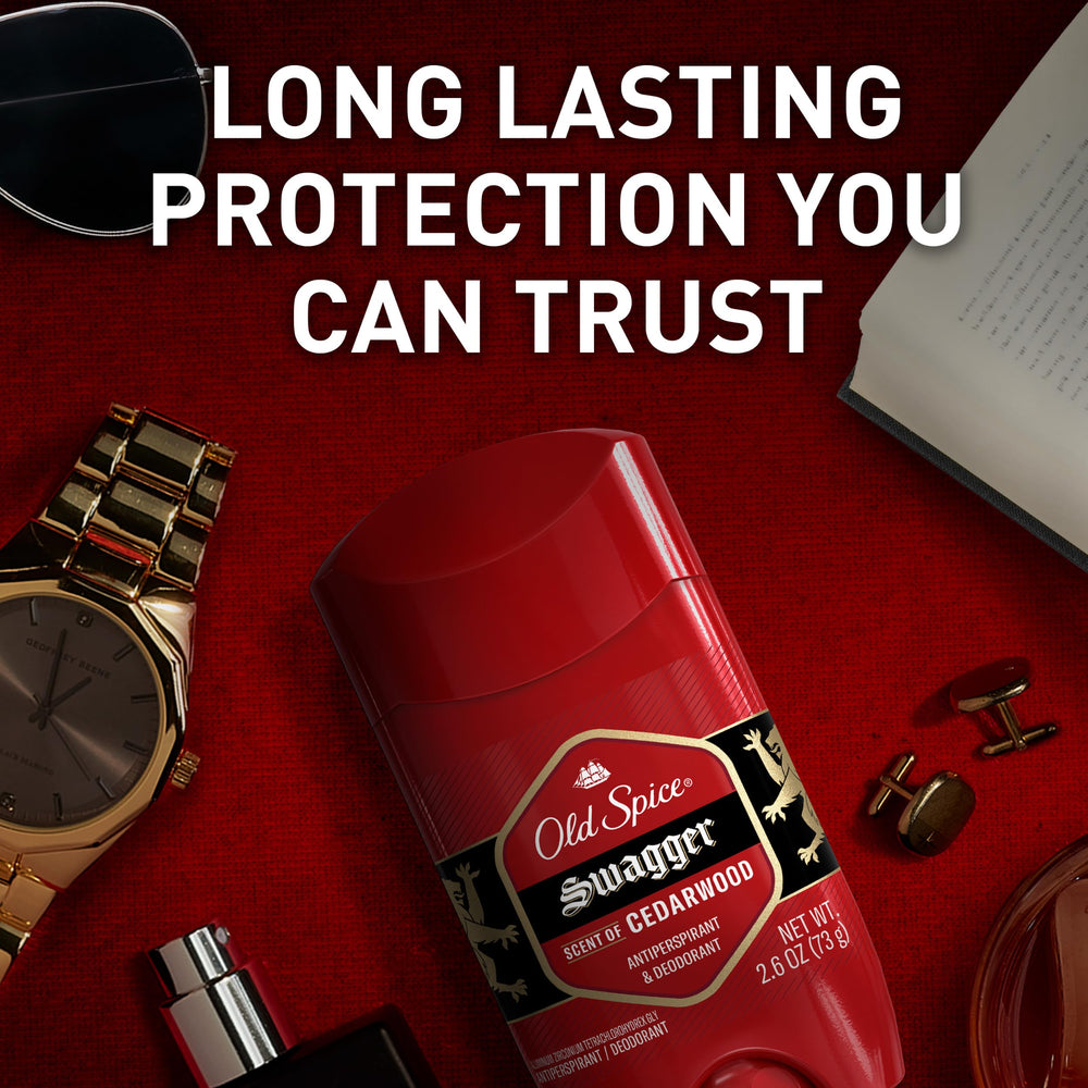Old Spice Red Zone Swagger solid deodorant stick exposed on a desk.