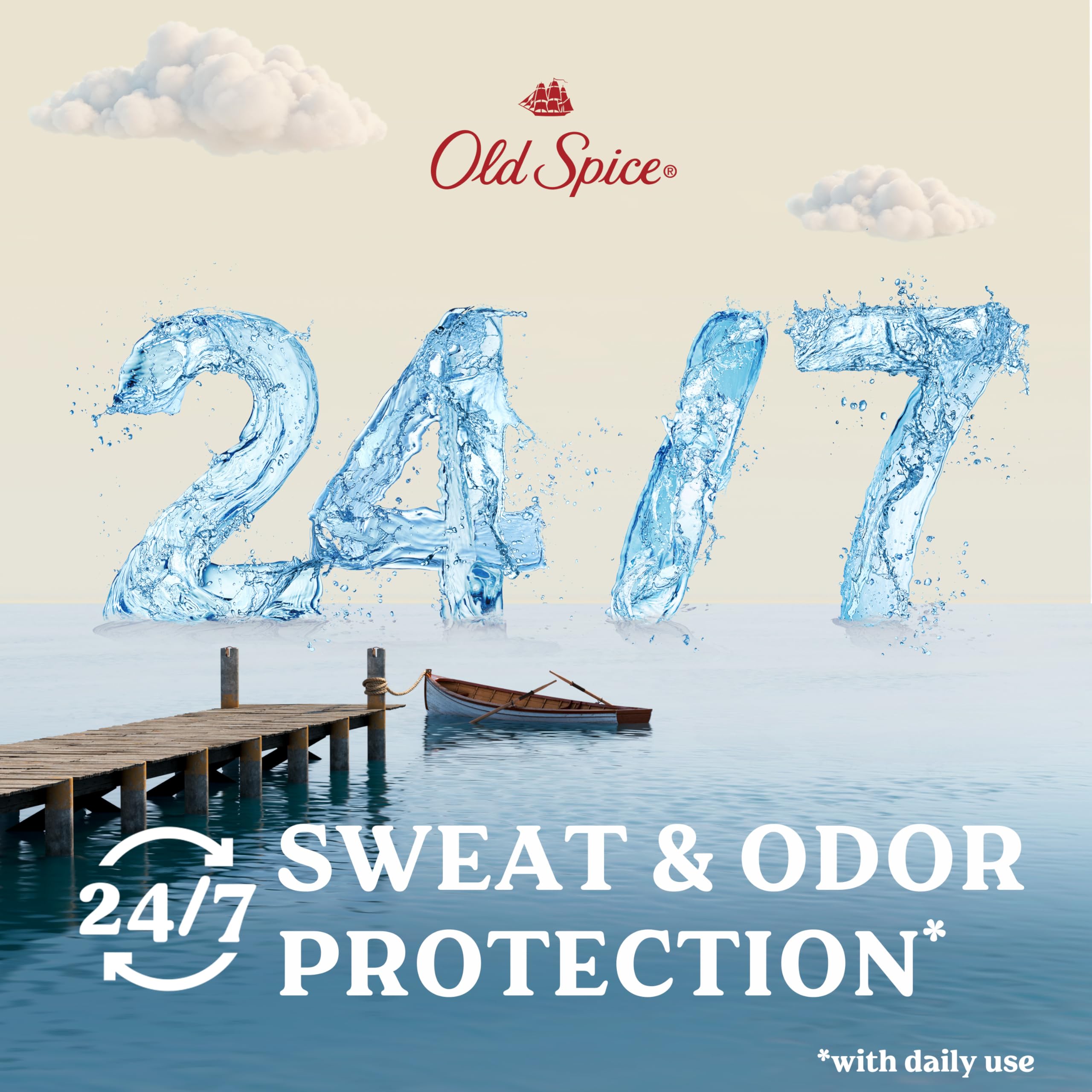 Old Spice Shore deodorant bottle with 24/7 freshness claim.