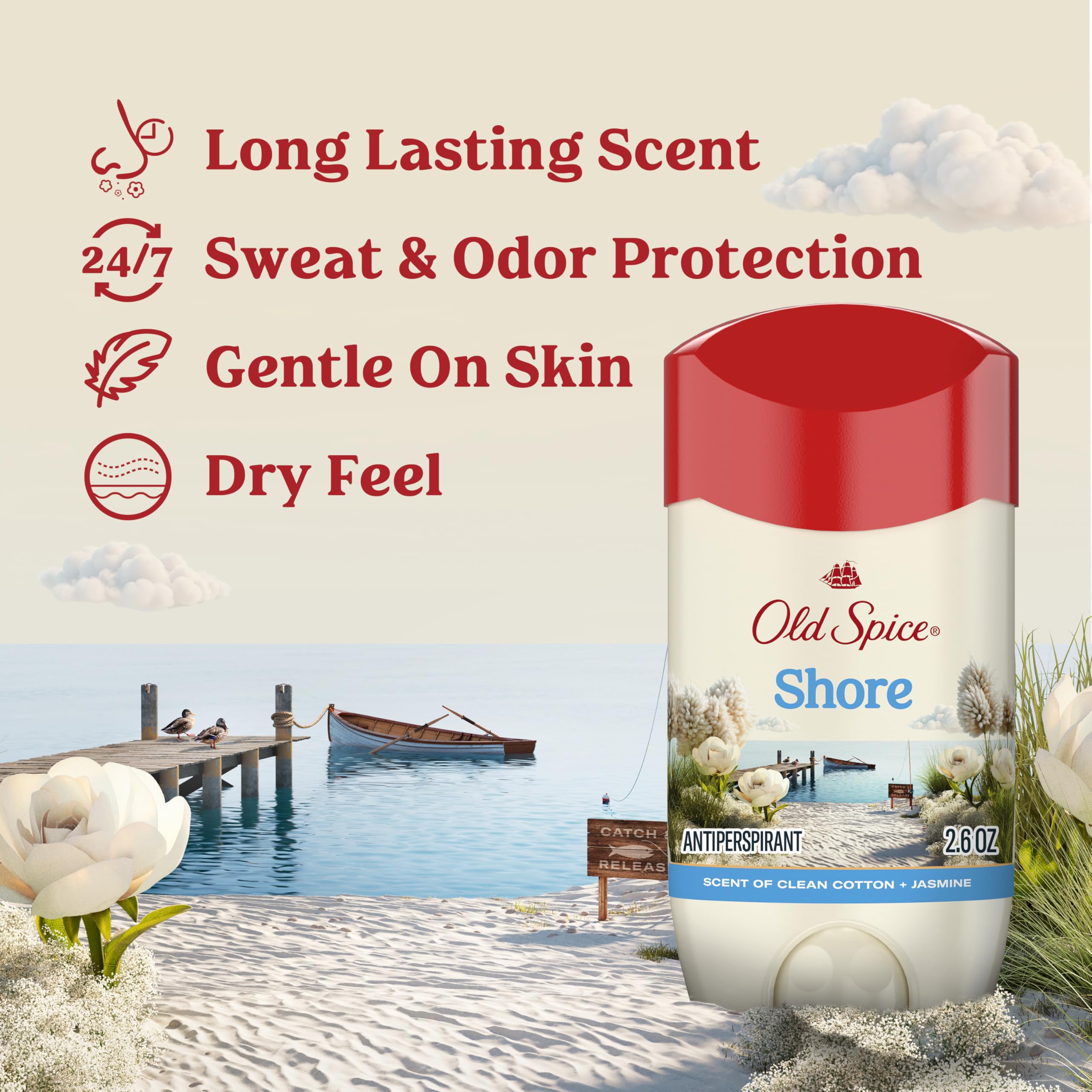 Old Spice Shore deodorant cap close-up with easy grip.