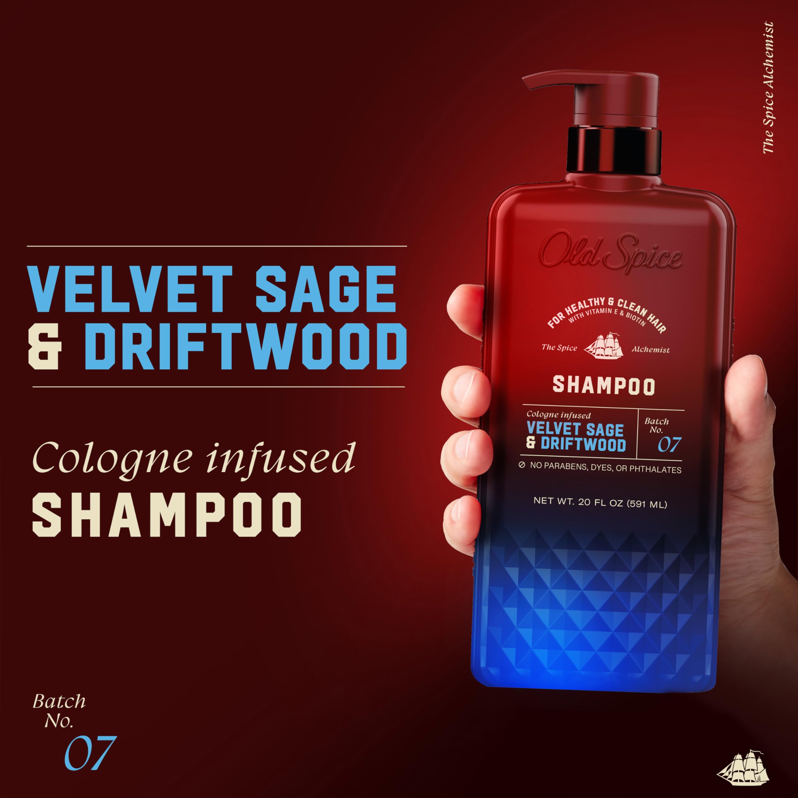 Etiqueta Velvet Sage Driftwood de Old Spice Spice Alchemist, diseño elegante y llamativo