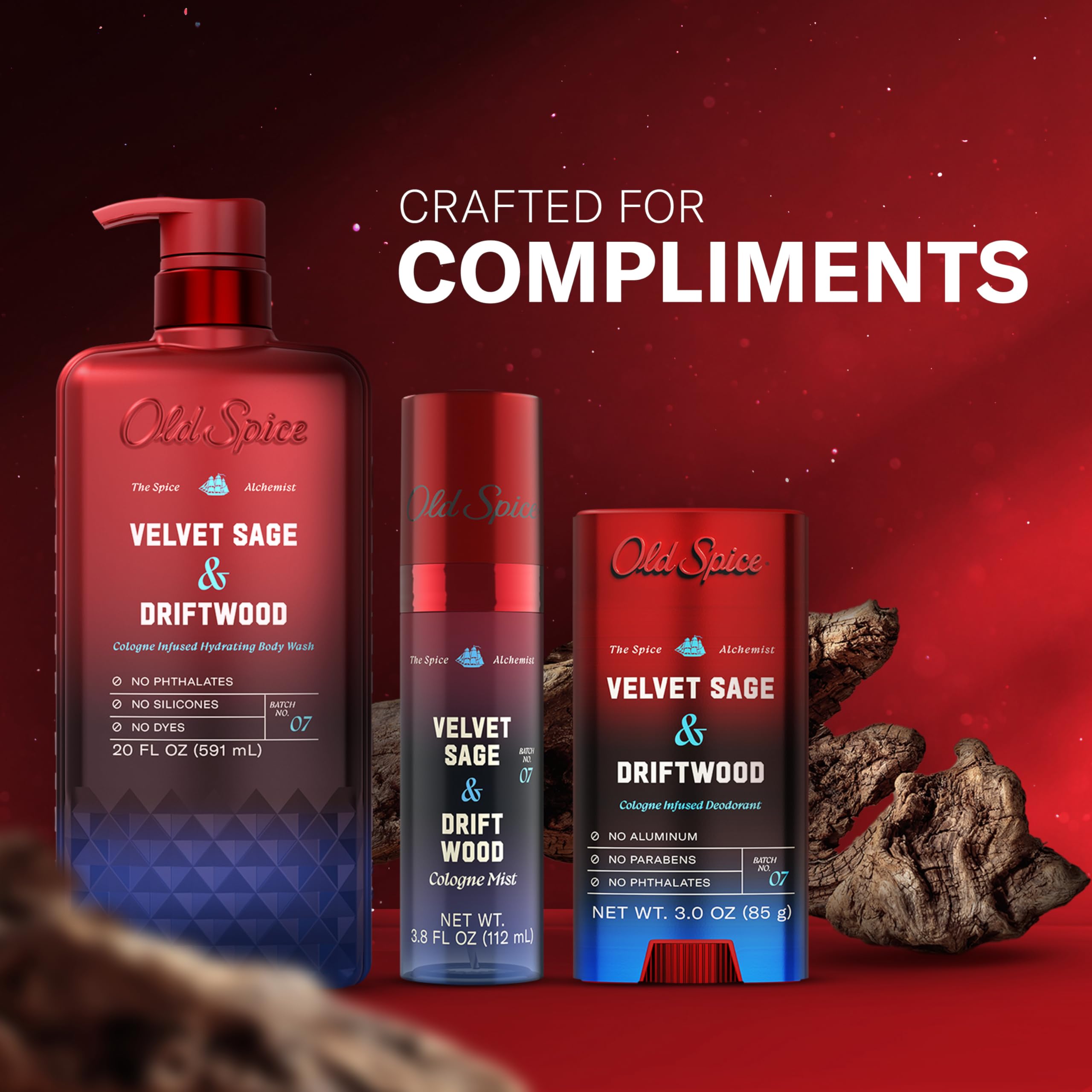 Old Spice Spice Alchemist Velvet Sage Driftwood empaque original de la colección.