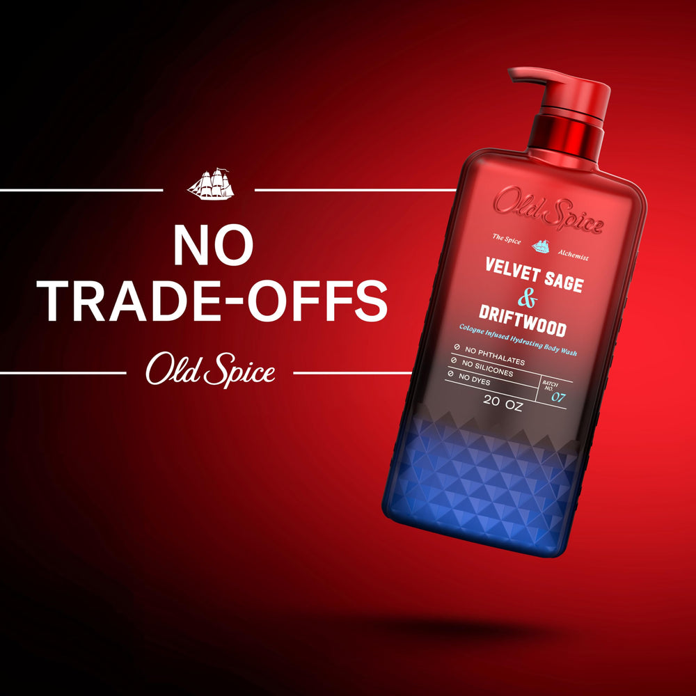 Old Spice Spice Alchemist Velvet Sage Driftwood frasco brillante listo para la ducha.