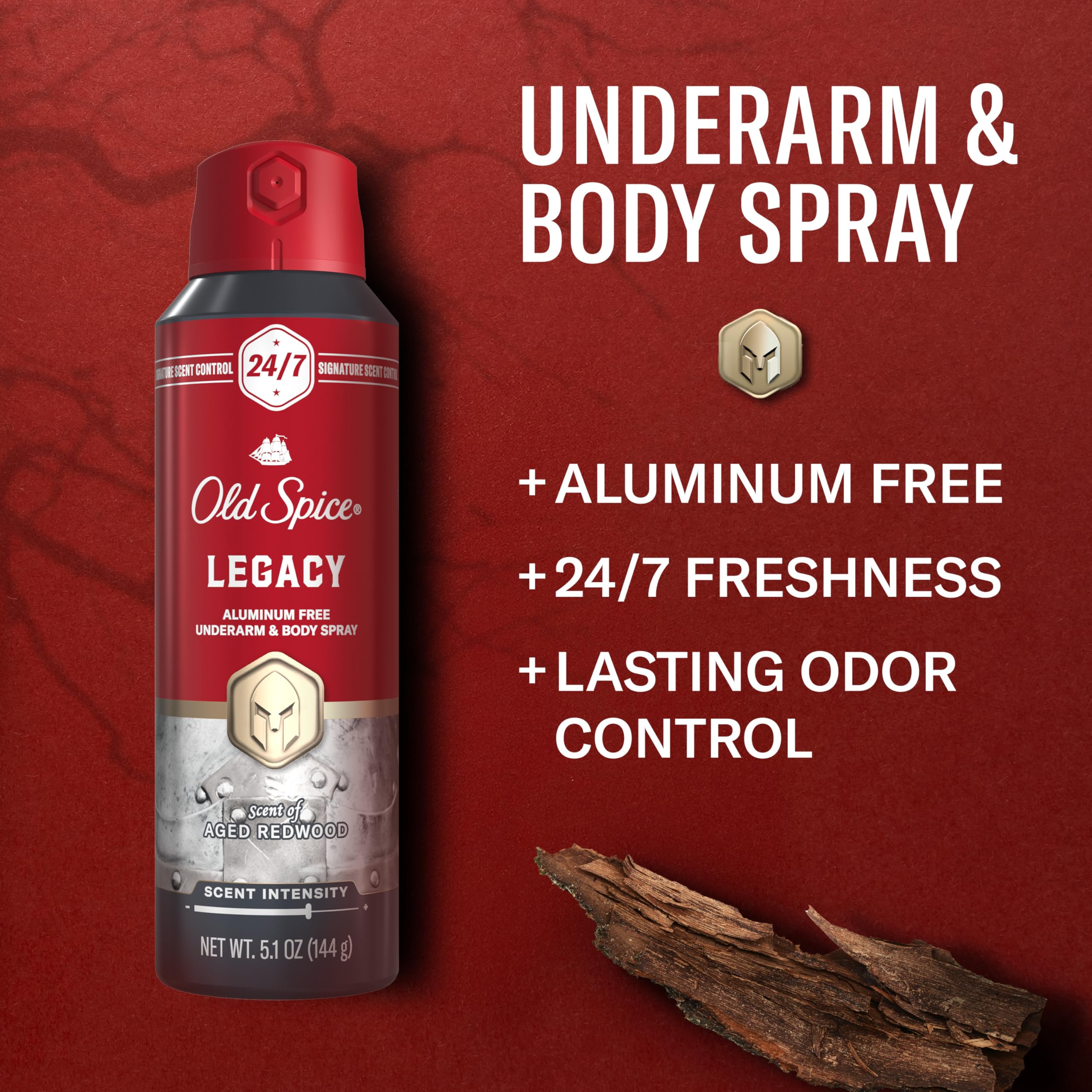 Old Spice spray corporal fragancia distintiva 24/7 para un aroma único.