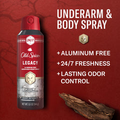 Old Spice spray corporal fragancia distintiva 24/7 para un aroma único.
