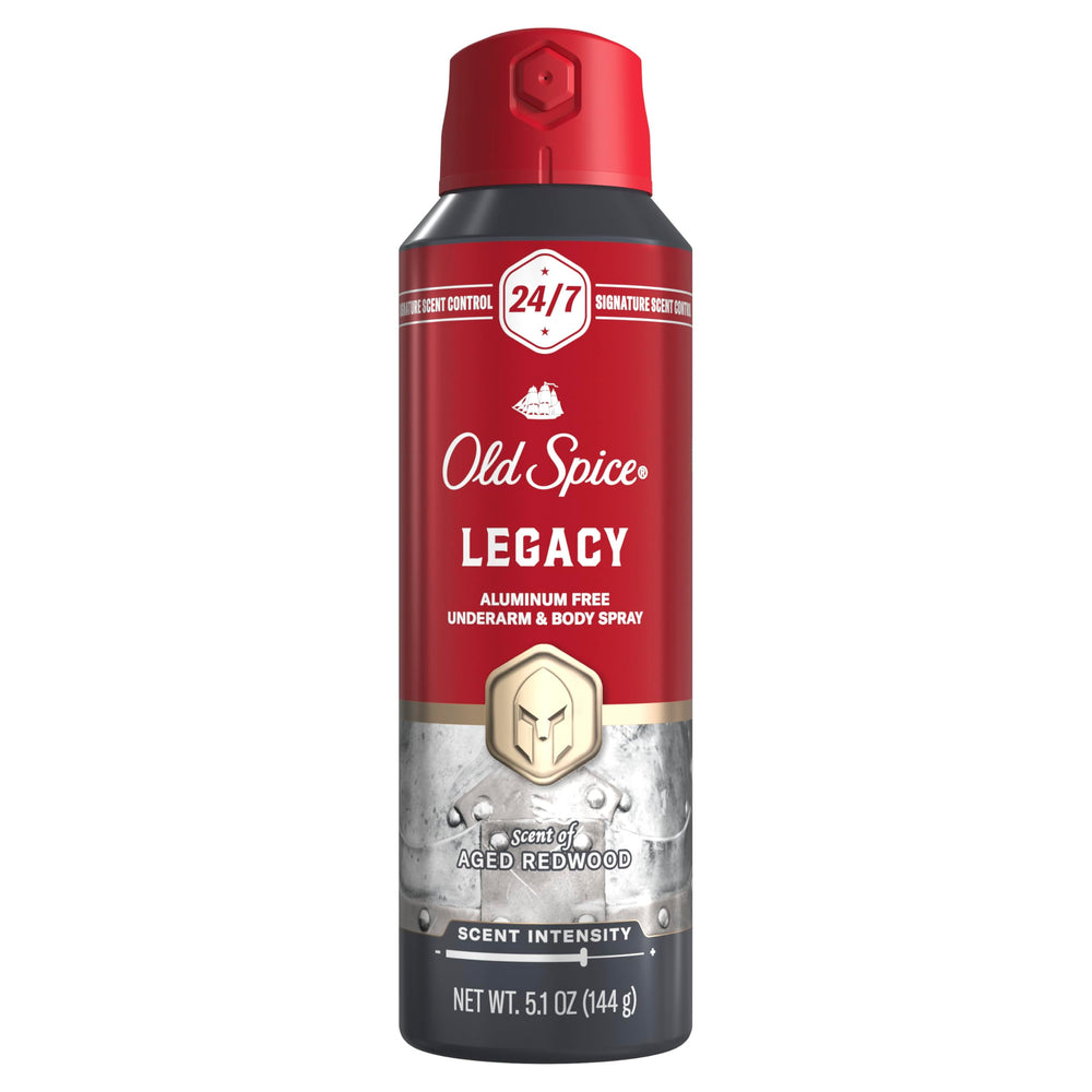 Old Spice spray corporal sin aluminio 24/7, frescura continua durante el día.