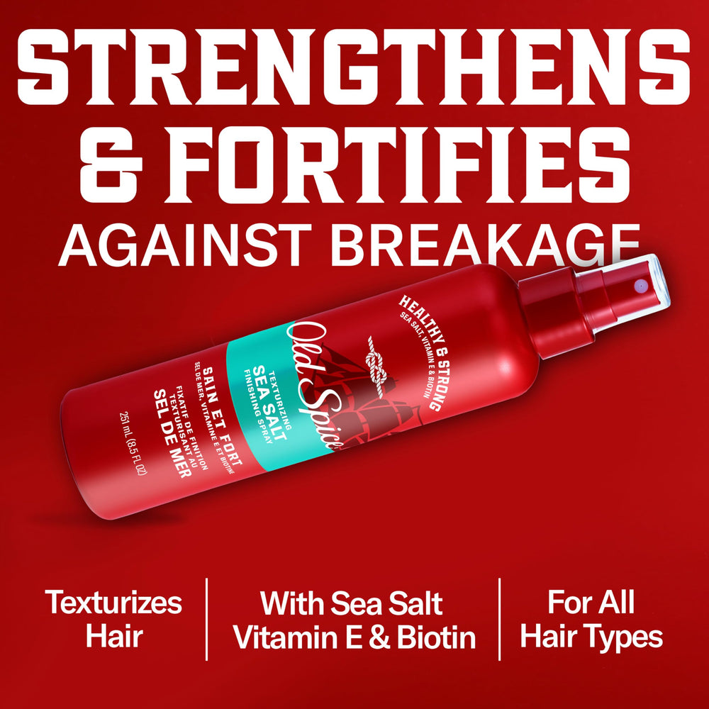 Old Spice Spray texturizante de sal marina en uso: cabello con textura suave y movimiento