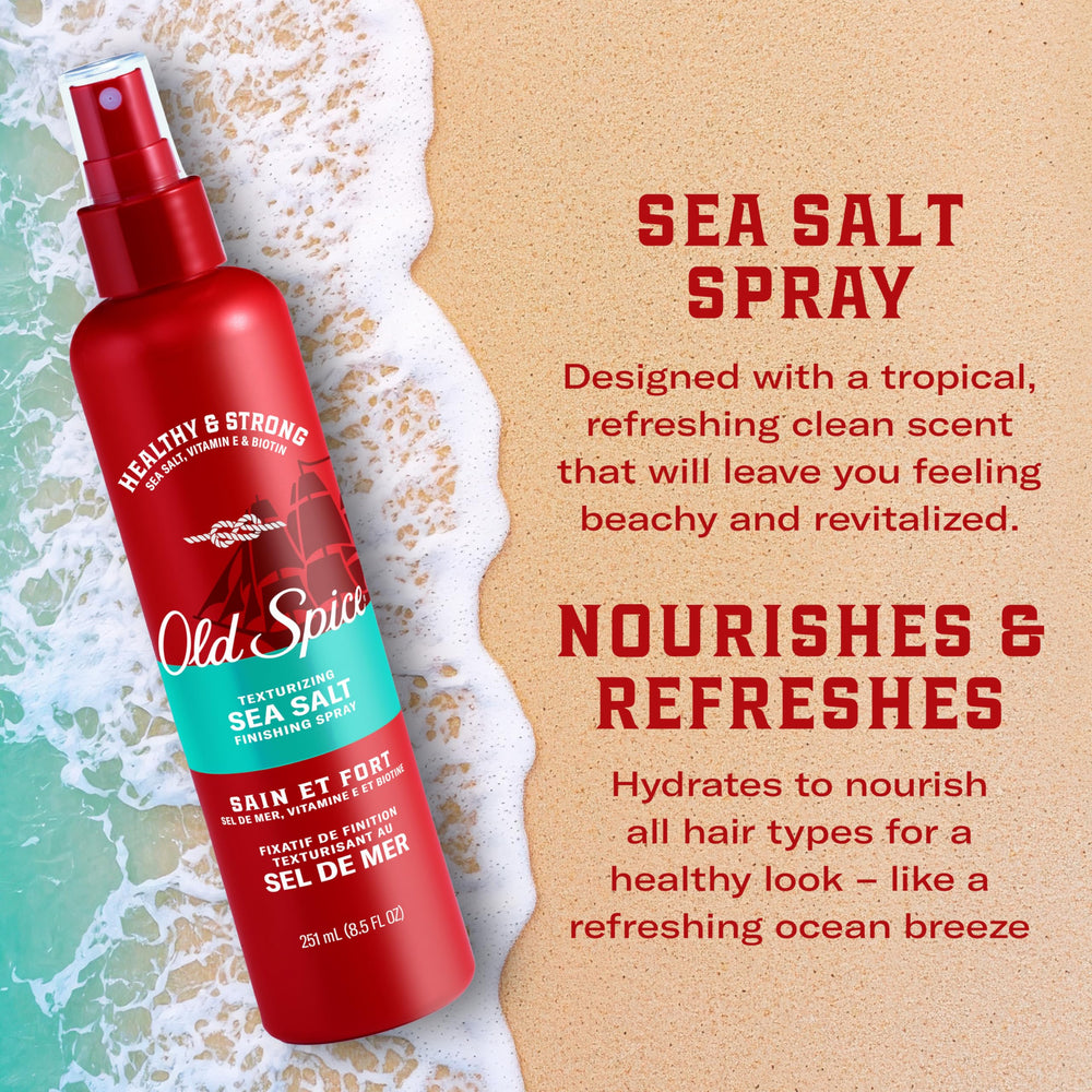 Old Spice Spray texturizante de sal marina etiqueta clara revela ingredientes nutritivos y uso recomendado